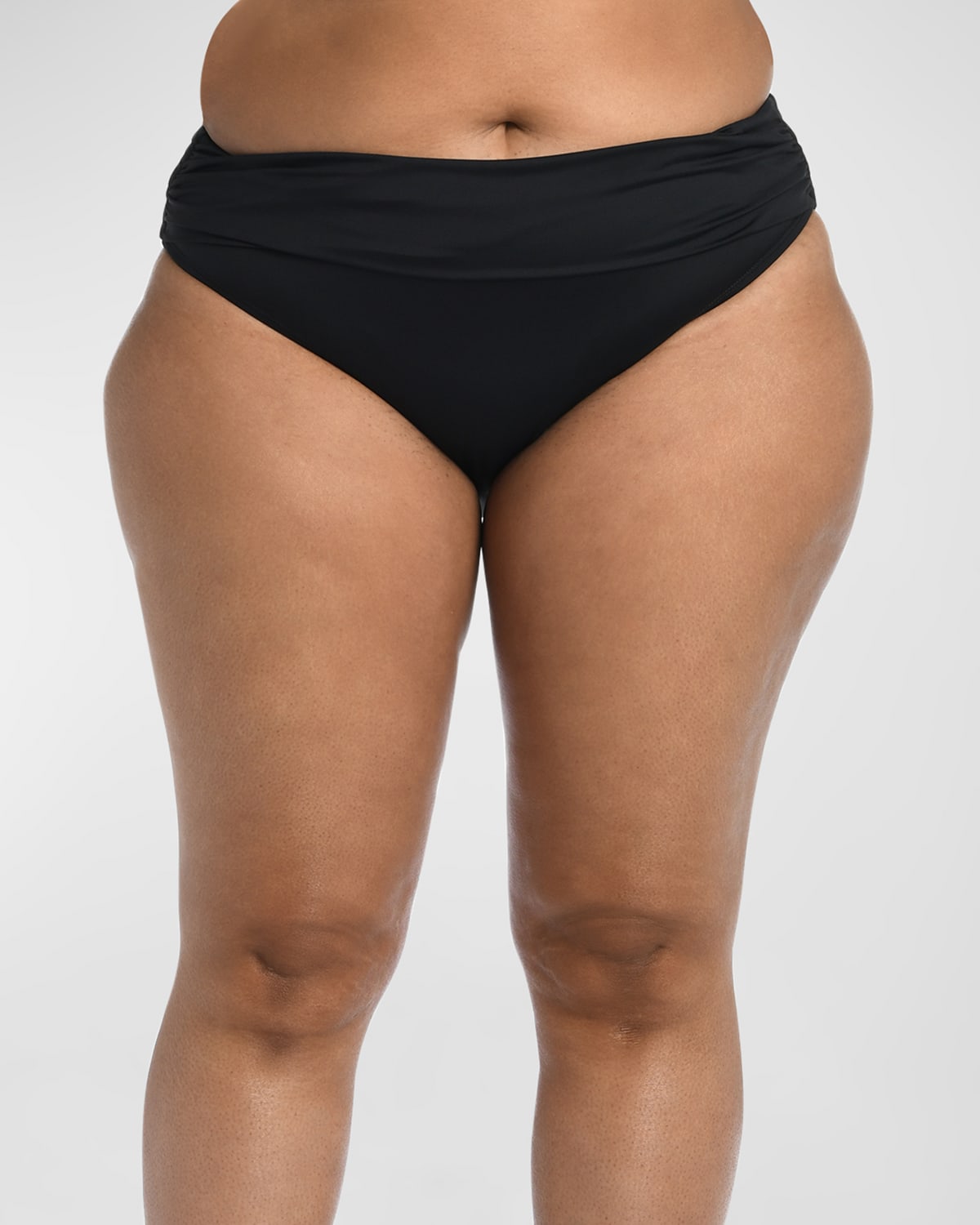 La Blanca Plus Size Shirred Band Hipster Bikini Bottoms In Black