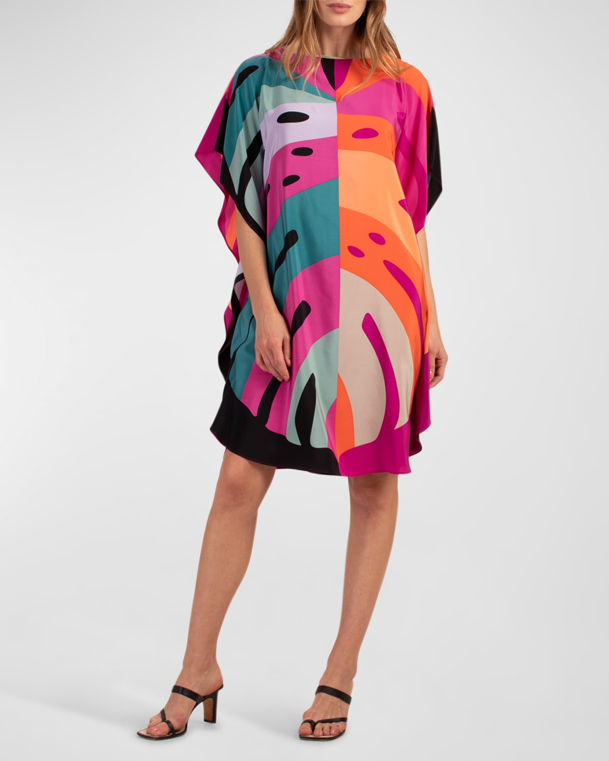 Global Leaf-Print Caftan Dress