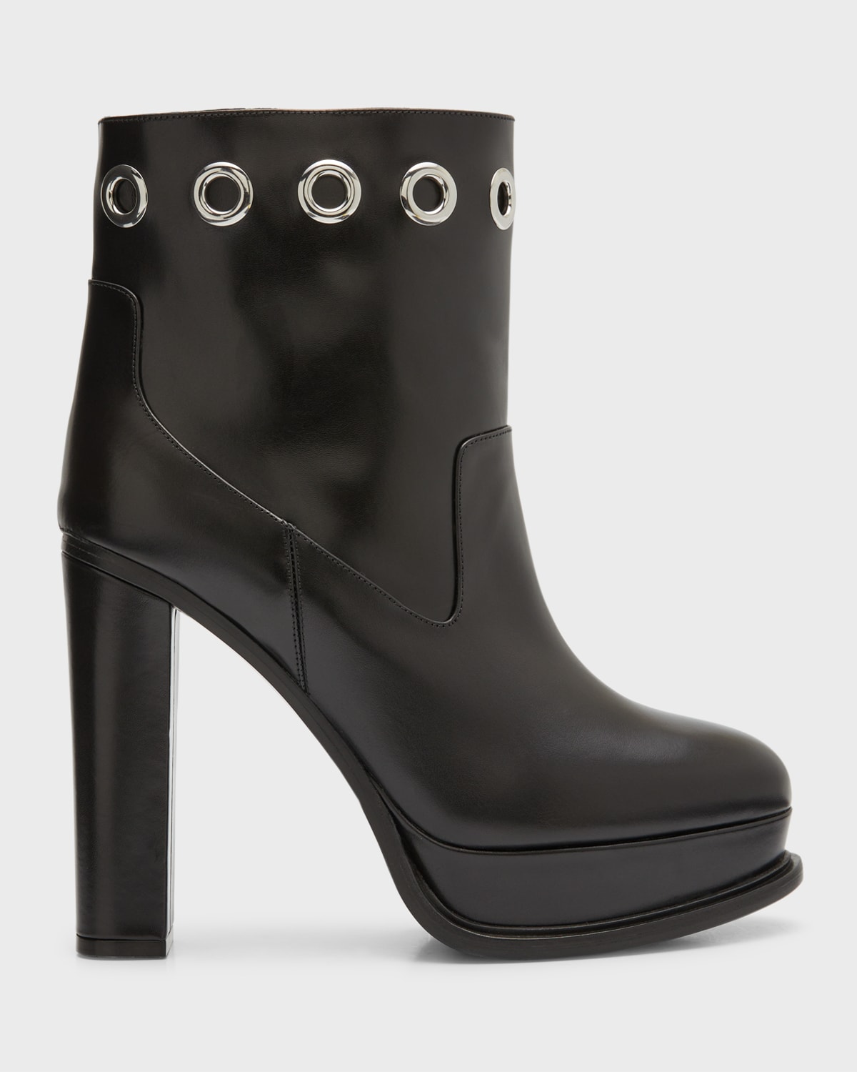 Alexander Mcqueen Alexander Mc Queen Leather Heel Ankle Boots In Blacksilver