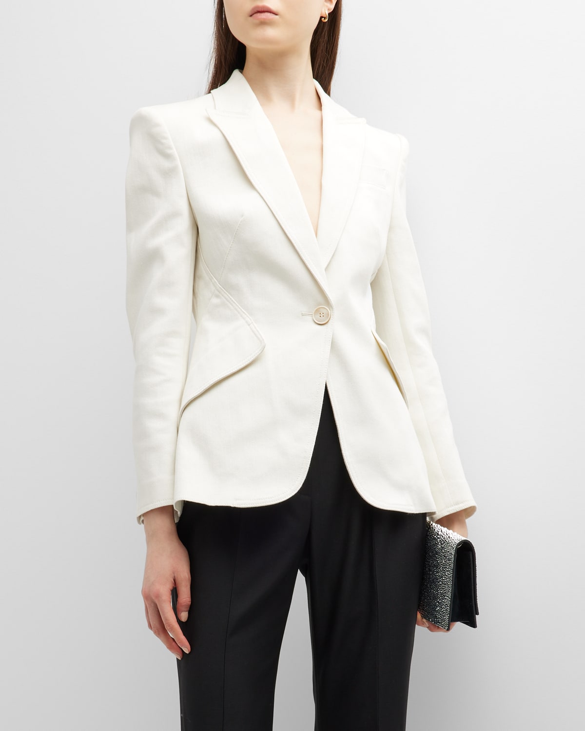Alexander Mcqueen Woman Light Ivory Jacket In Thin Crepe With Pointed Shoulders In Ivory