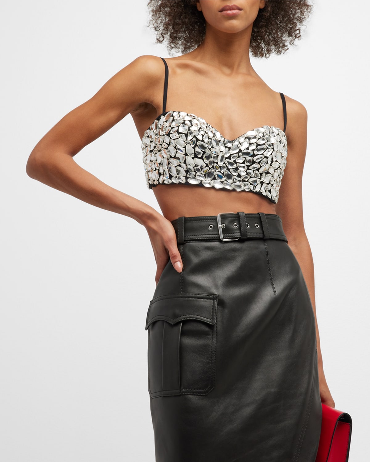 Alexander Mcqueen Crystal Crop Corset Harness Top In Black ModeSens