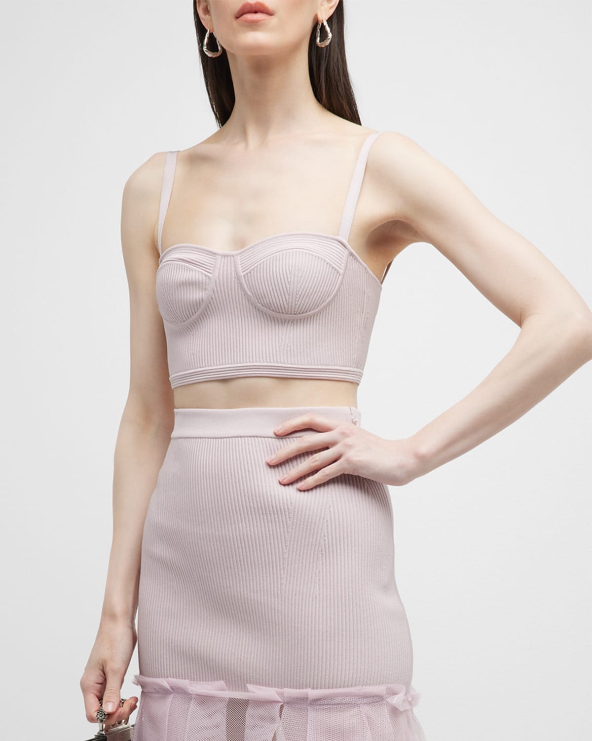 Alexander Mcqueen Rib-knit Bustier Sleeveless Top In Pink