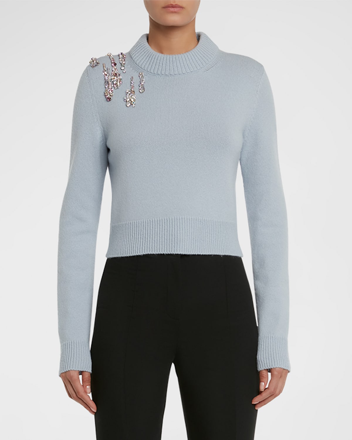 Crystal Embellished Cashmere Crop Sweater