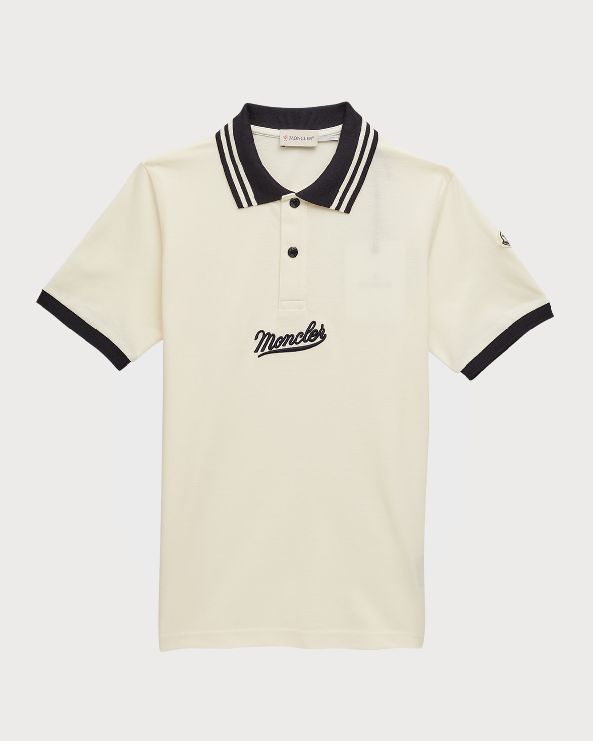 Moncler Kids' Boy's Script Applique Polo Shirt In Natural