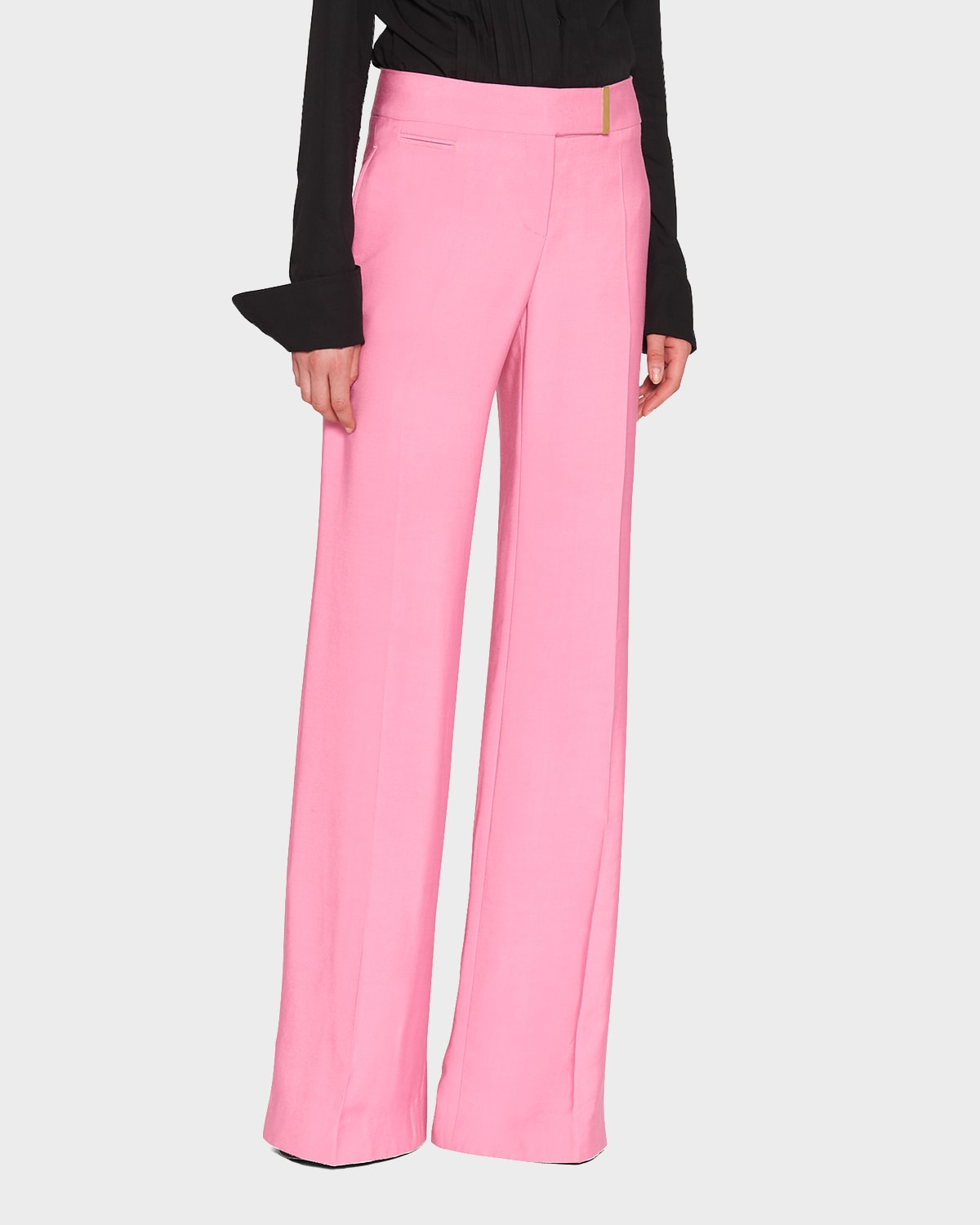 Tom Ford Mid Rise Wide Fluid Satin Pants In Rosebloom