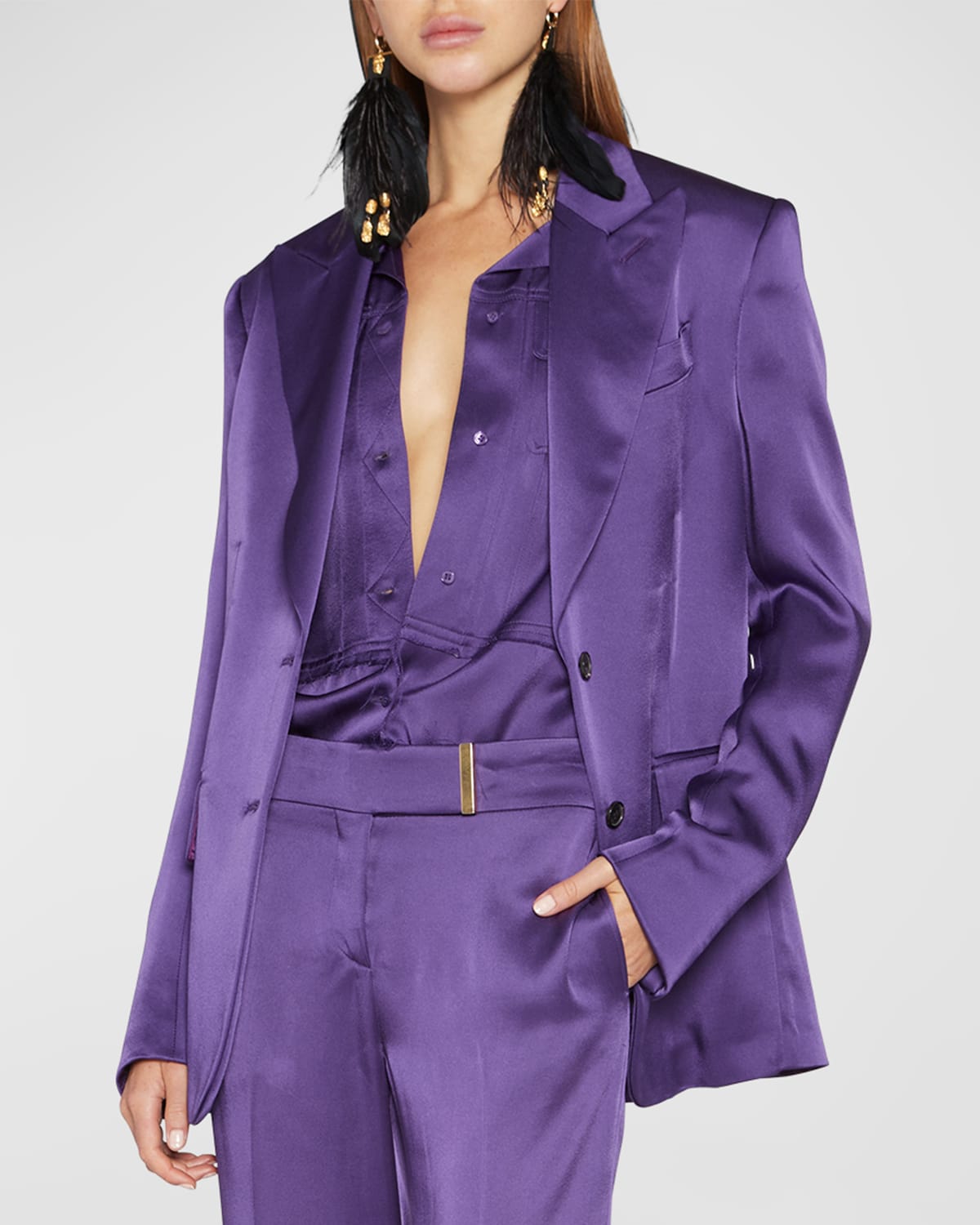Tom Ford Single Breasted Satin Boyfriend Jacket In Purple Dal