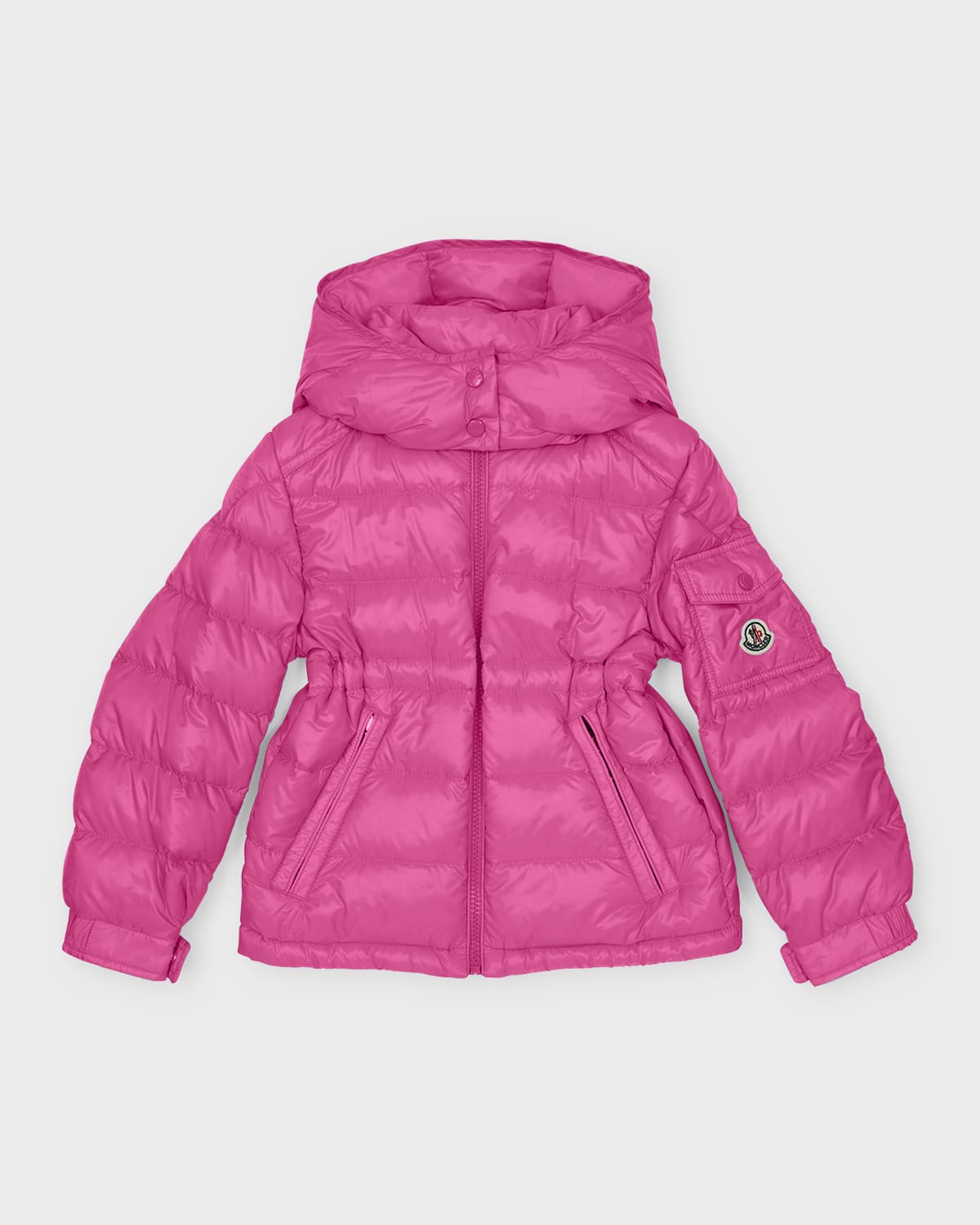 Moncler Kids' Girl's Dalles Long Season Boudin-quilt Down Jacket In Pink