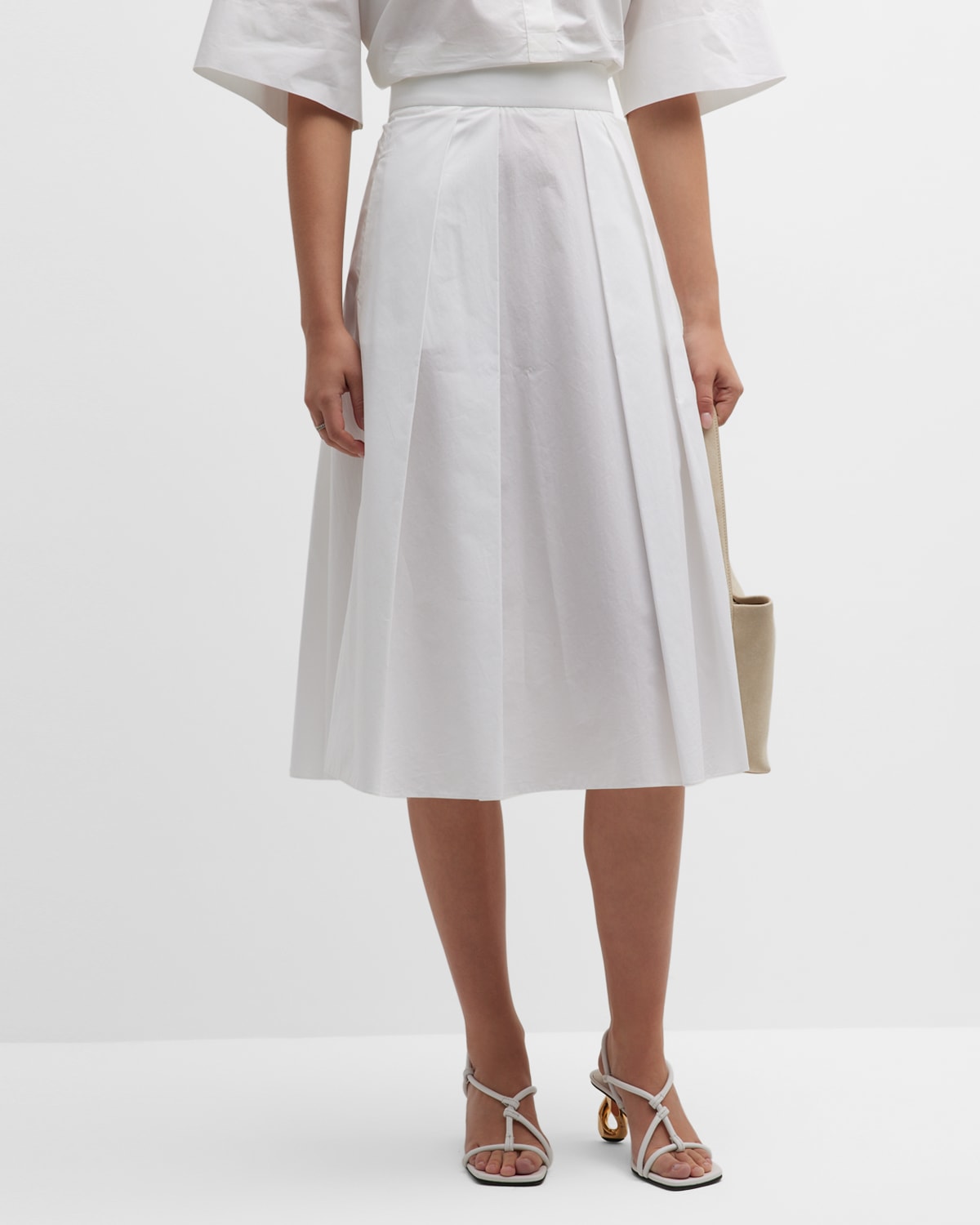 Giorgio Armani Pleated Poplin Midi Skirt In White