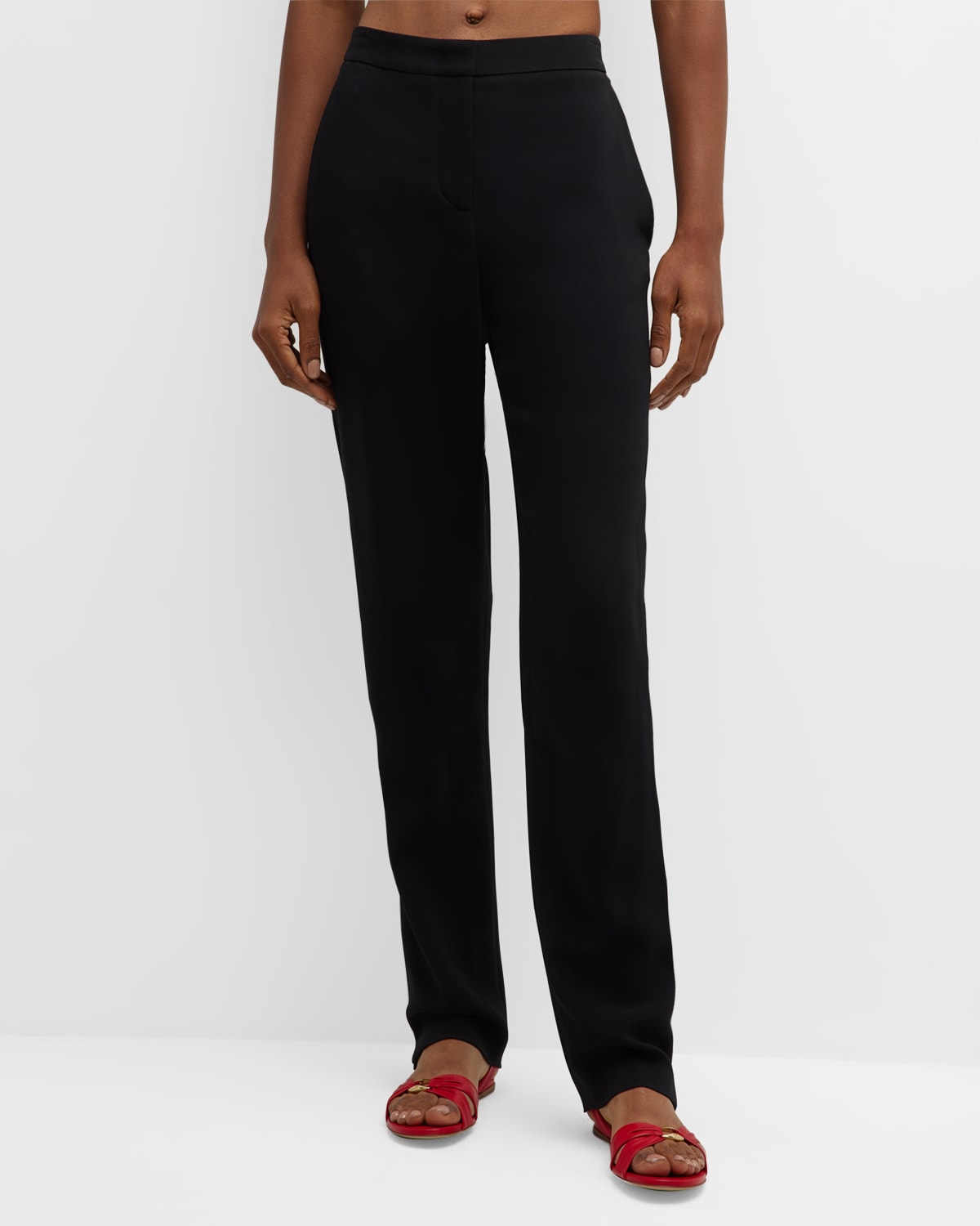 Shop Giorgio Armani Cady Straight-leg Trousers In Solid Black