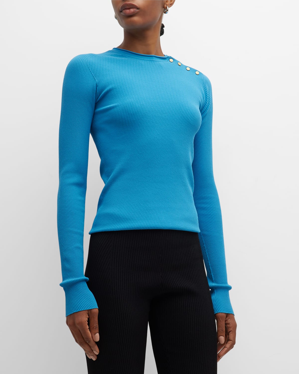 Giorgio Armani Knit Top W/ Snap Button Detail In Turquoise