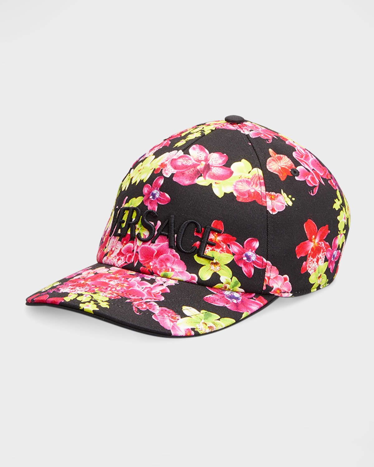 Shop Versace Men's Orchid-print Baseball Hat In Blackmulticolor