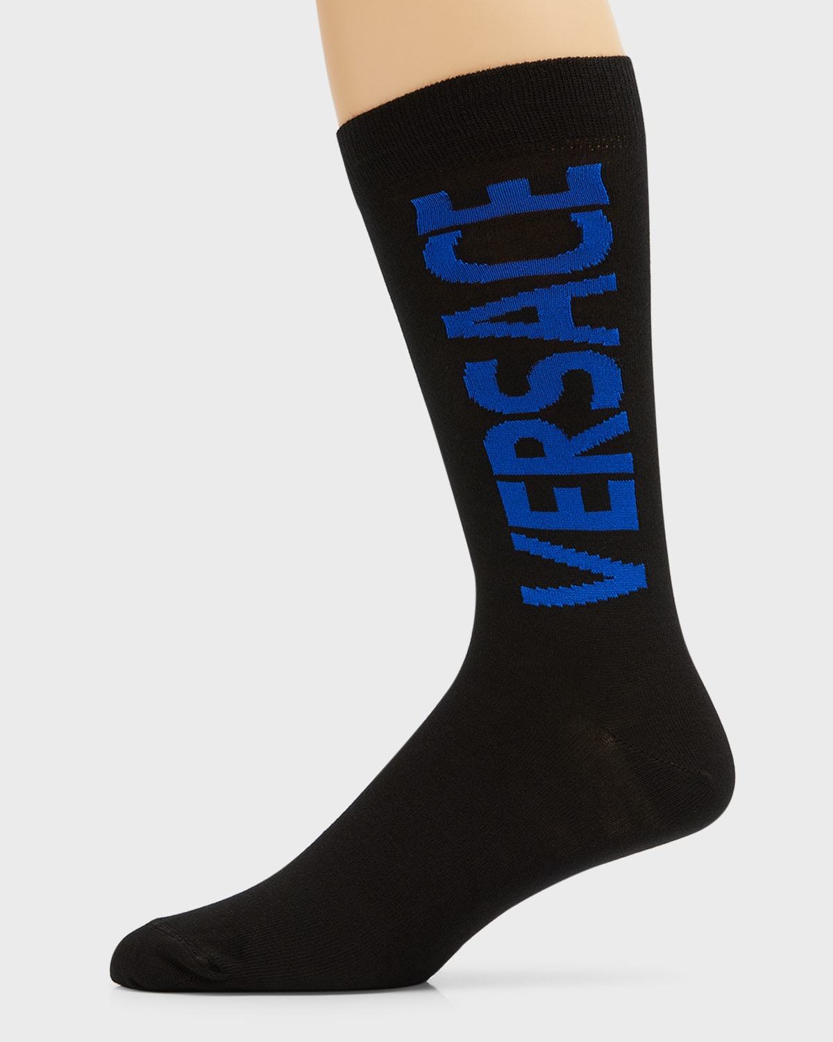 Versace Men's Logo Crew Socks In Bluetteblack