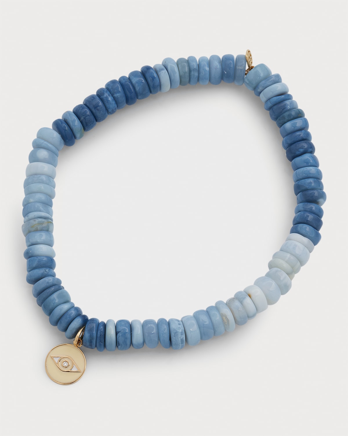 14K Diamond Evil Eye Charm on 5mm Blue Opal Heishi Bracelet