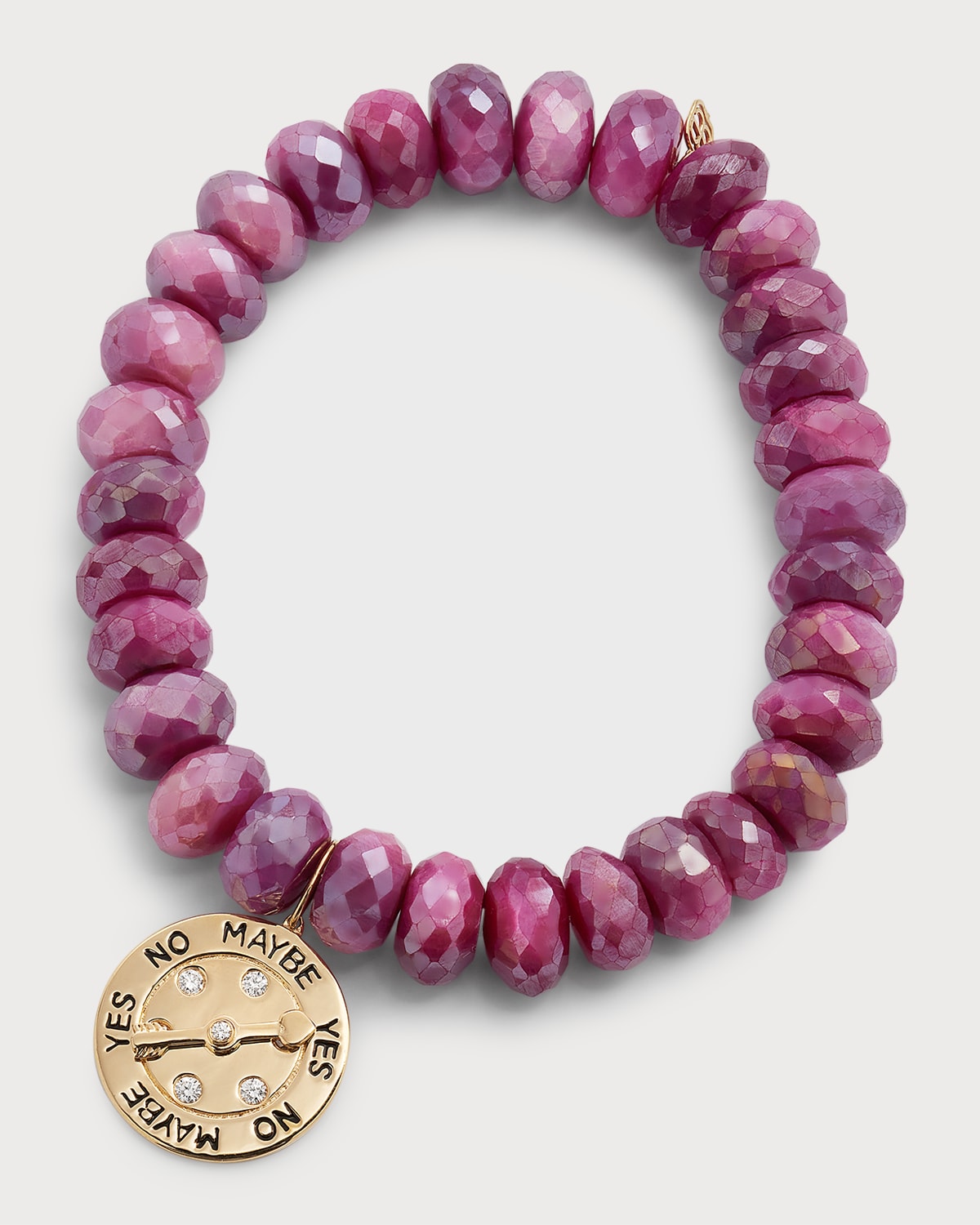 10mm Faceted Mystic Red Moonstone Rondelle Bracelet with Diamond Love Meter Charm