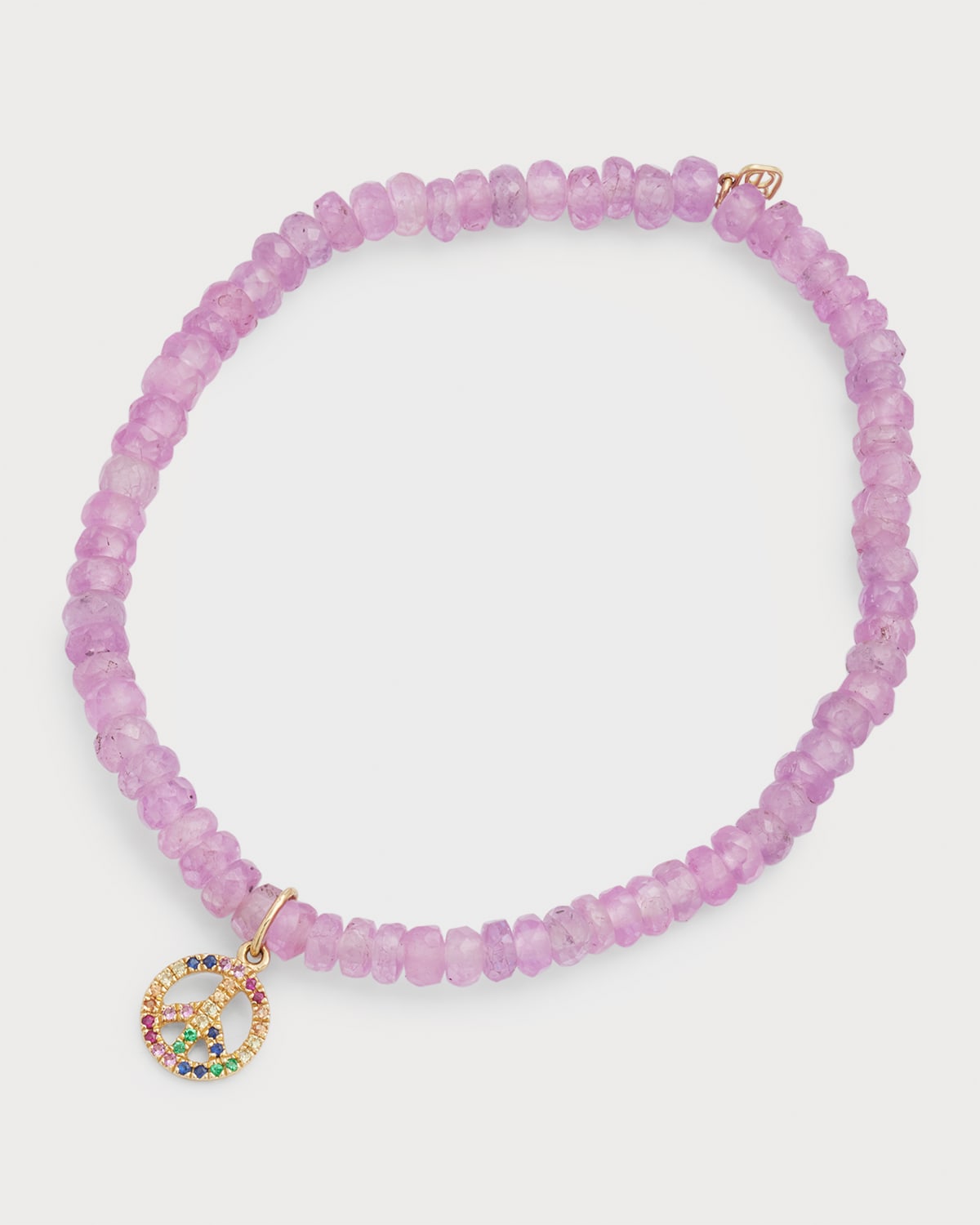 Sydney Evan Light Pink Sapphire Faceted Rondelle Bracelet With Rainbow Mini Peace Sign Charm