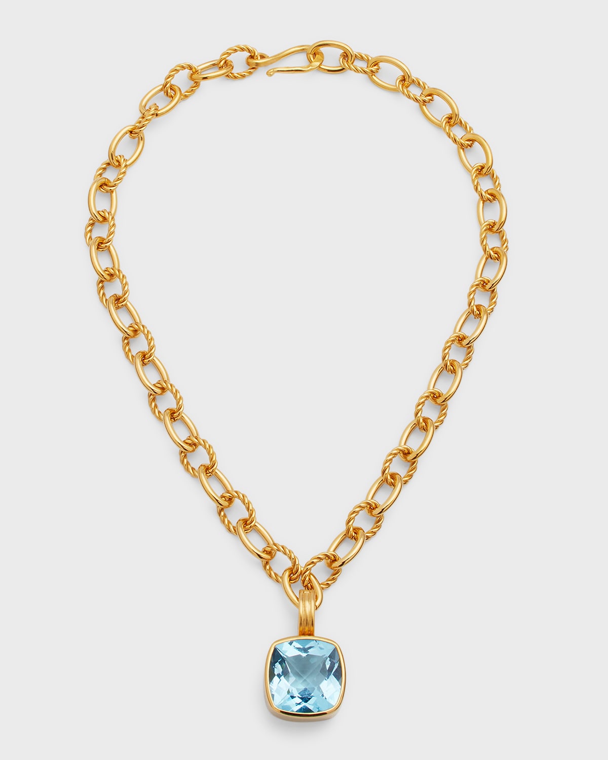 18K Yellow Gold Blue Topaz Pendant Necklace