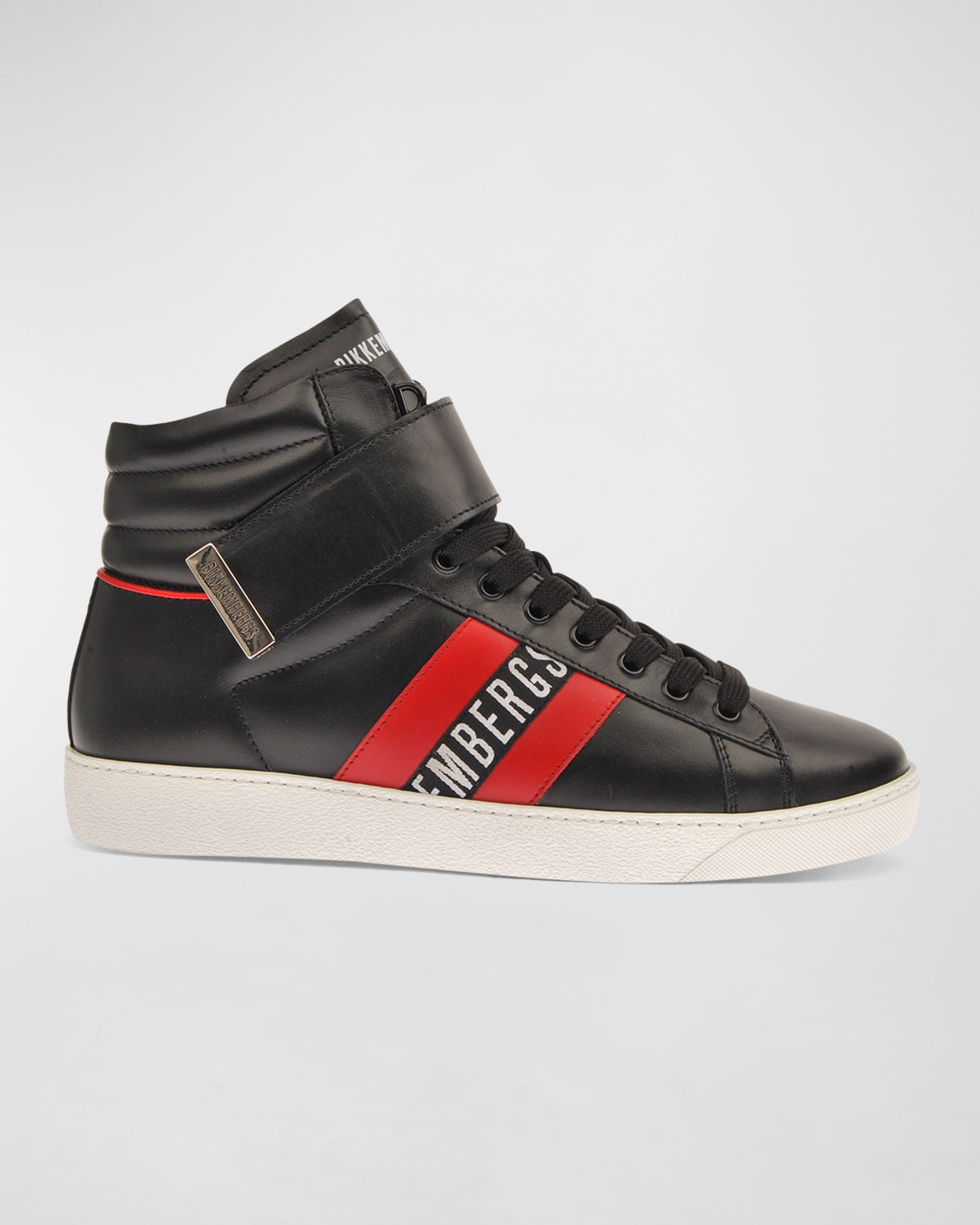 Bikkembergs Men's Logo High-top Leather Trainers In Black/red