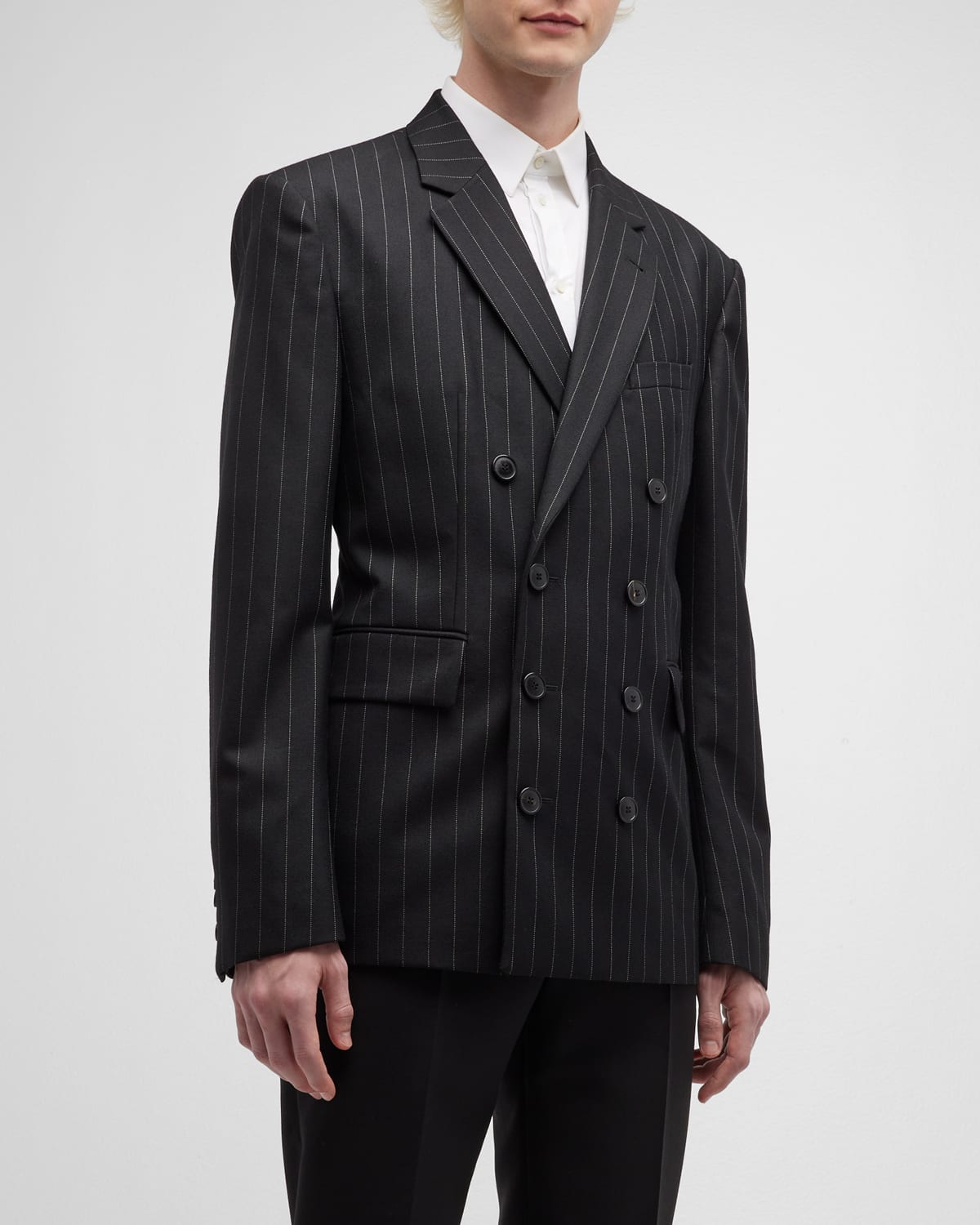 Dries Van Noten Men's Baltan Pinstripe Double-breasted Jacket In Black