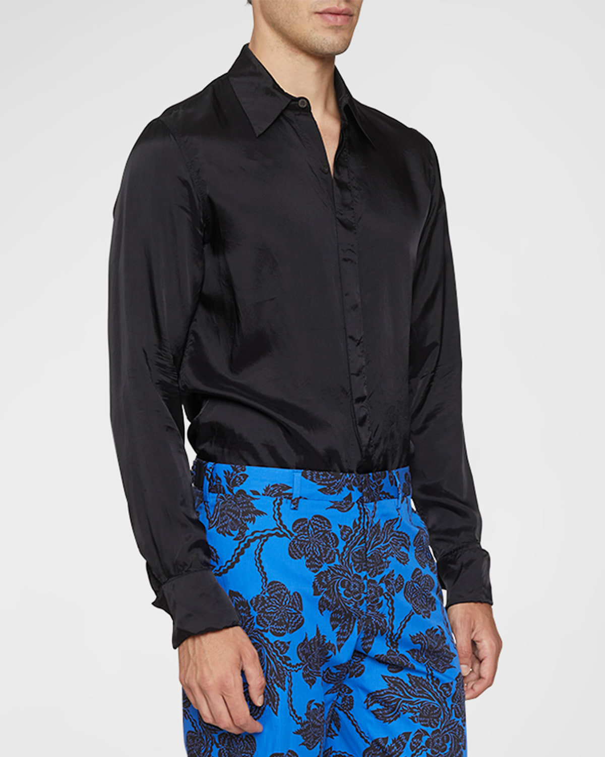 Dries Van Noten Men's Carvie Tuxedo Shirt In Black