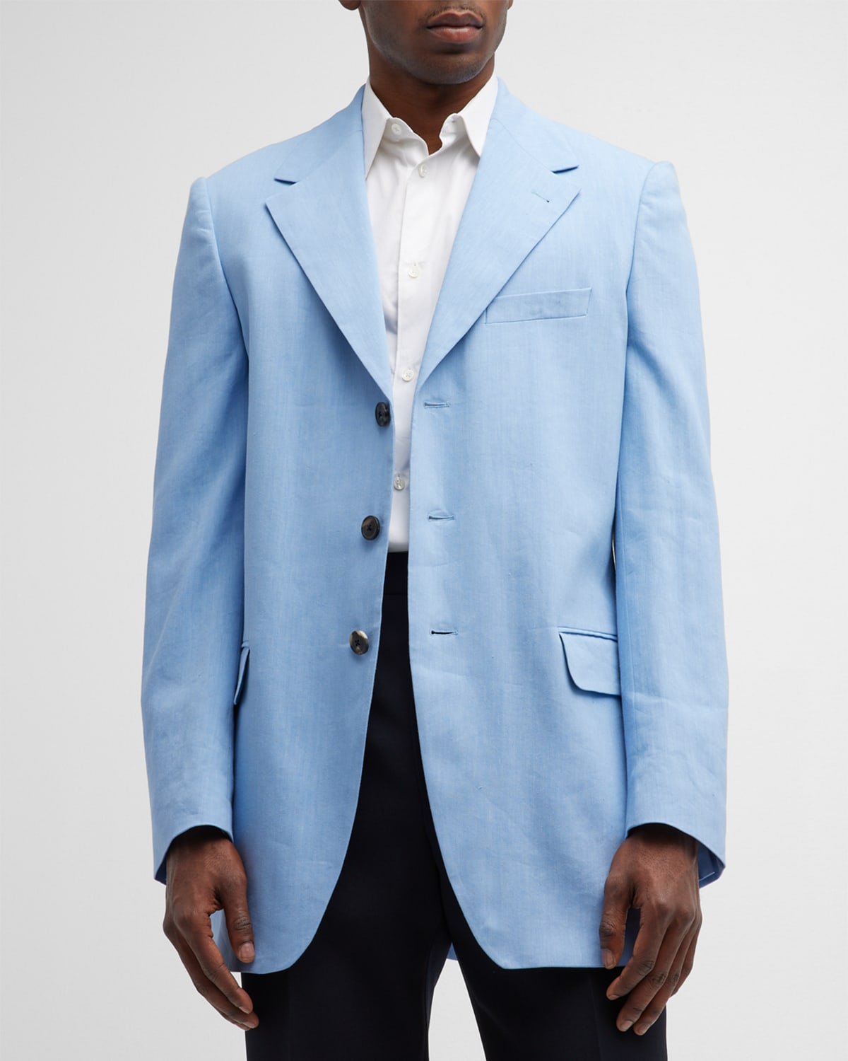 Dries Van Noten Men's Baldo Linen-blend Sport Coat In Light Blue