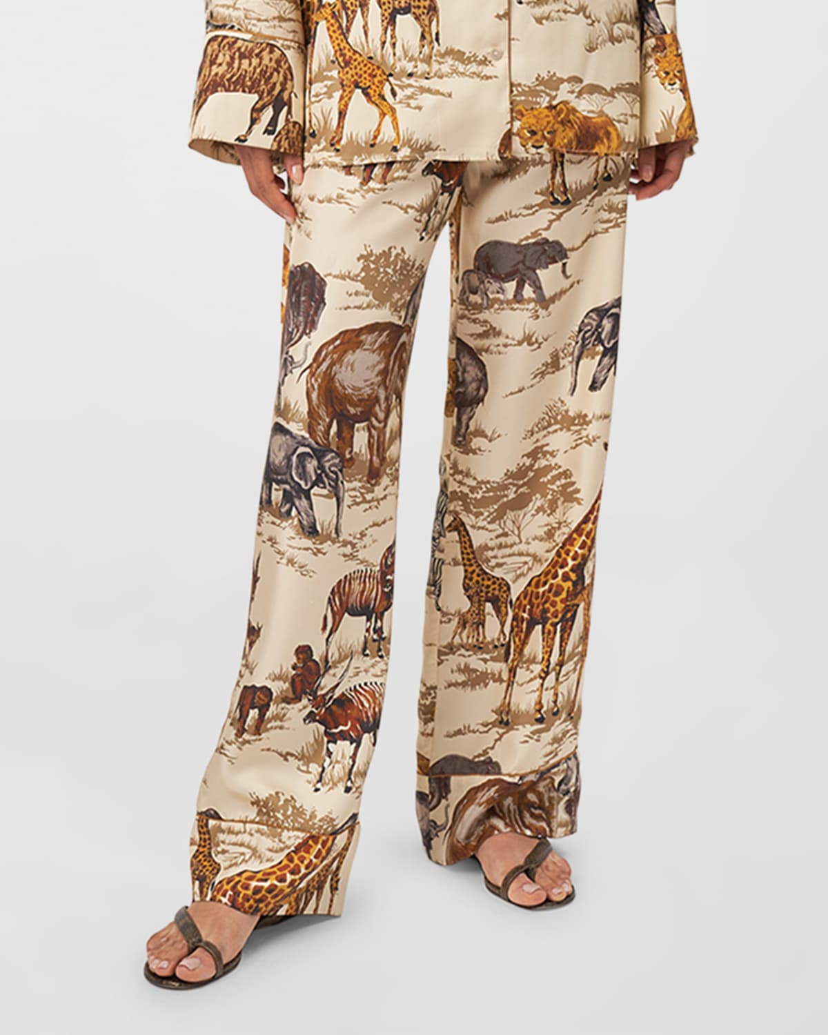 Dora Safari-Print Twill Wide-Leg Pants