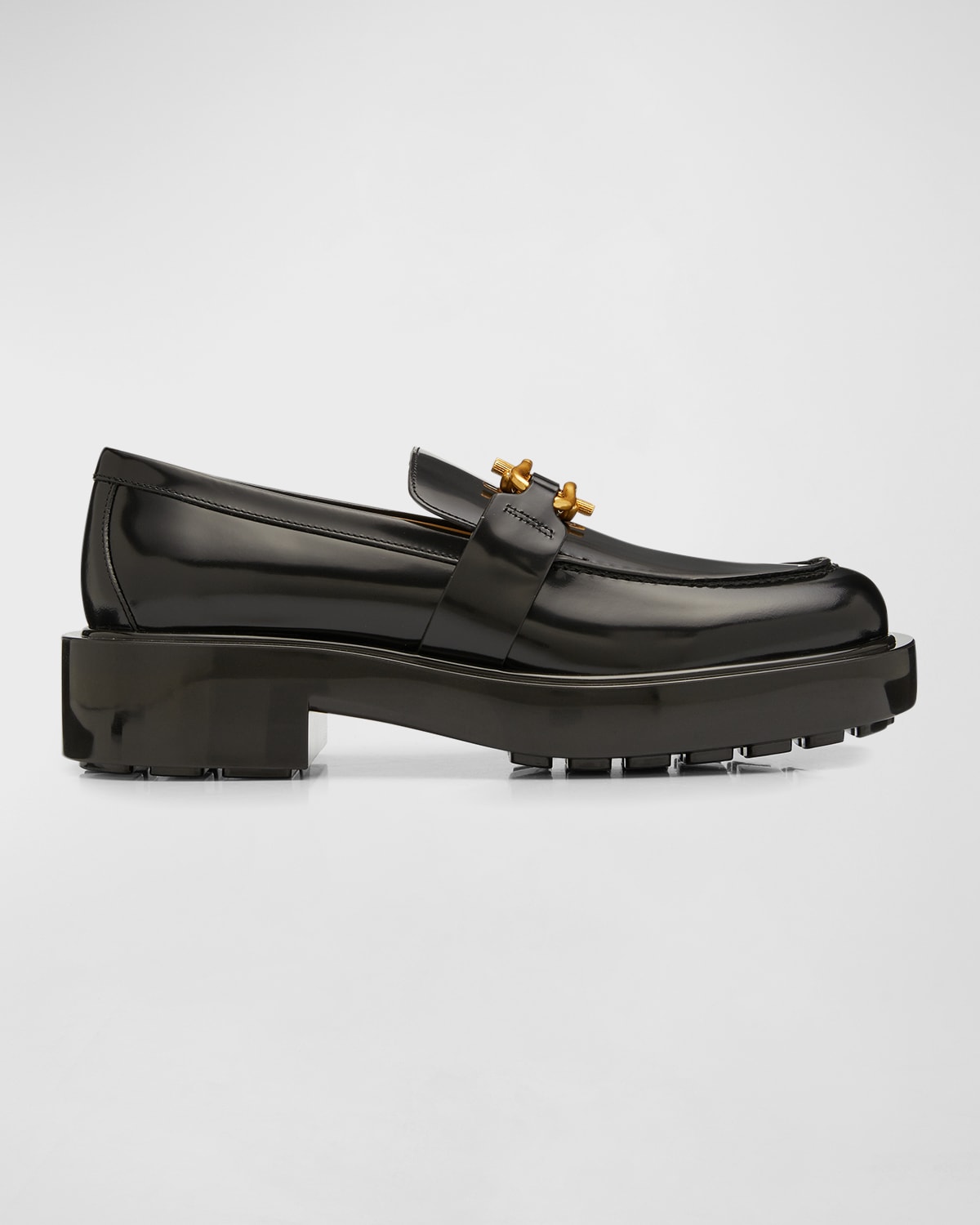 Shop Bottega Veneta Men's Monsieur Chunky Glossy Leather Loafers In Nero