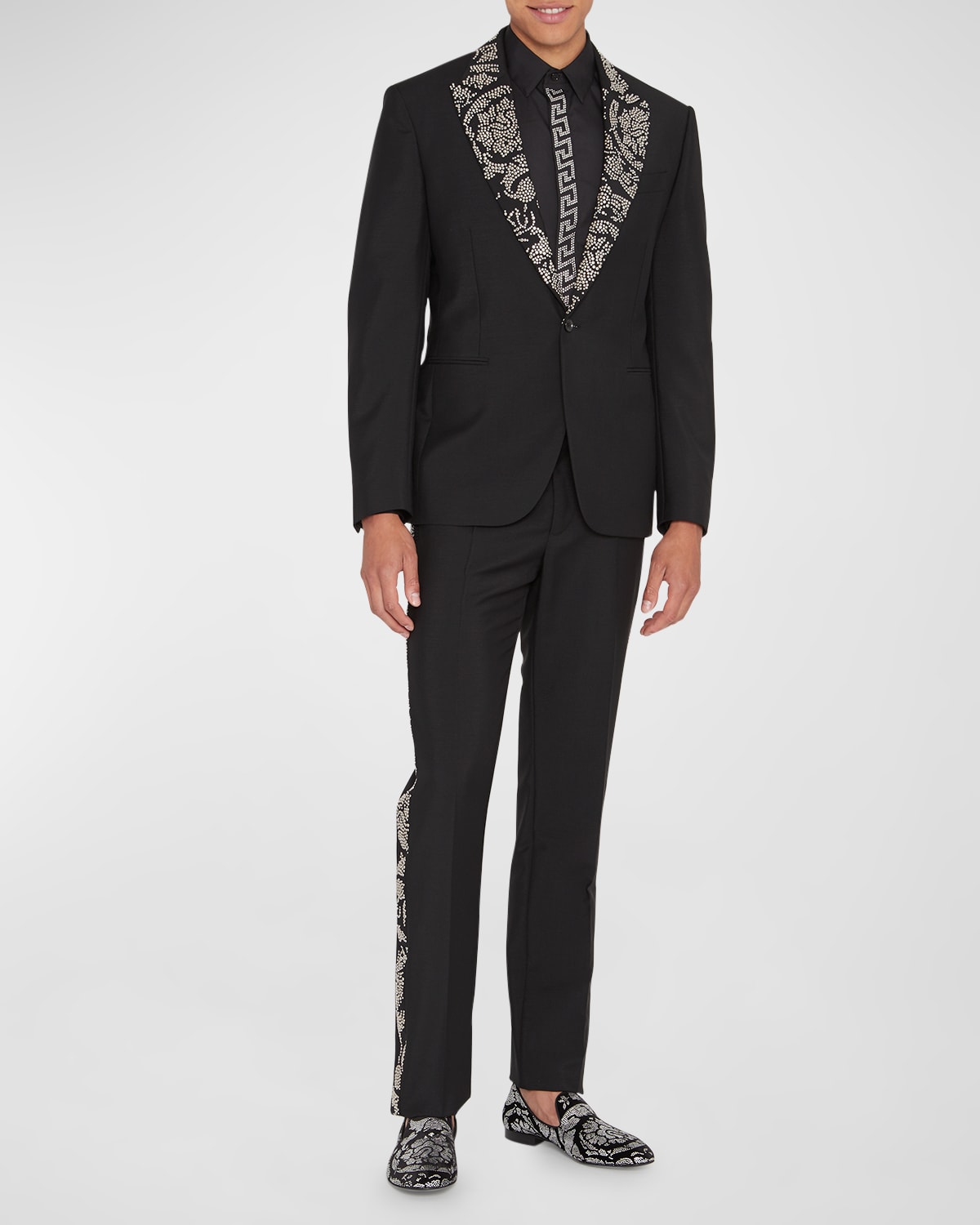 Versace Men's Barocco Stud-Embellished Formal Slippers