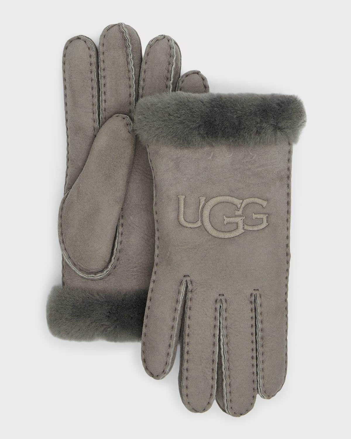 Ugg Embroidered Logo Sheepskin Gloves In Blk Black