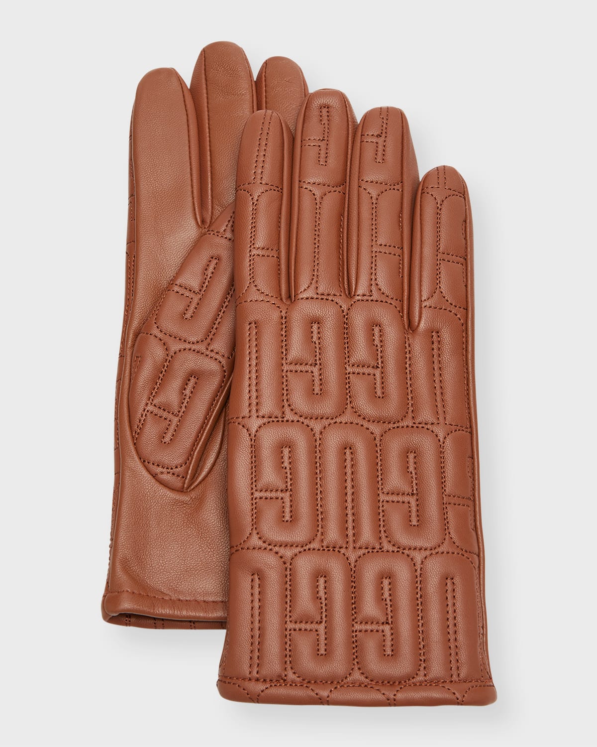 Ugg Quilted Logo Leather & Cashmere Gloves In Brown