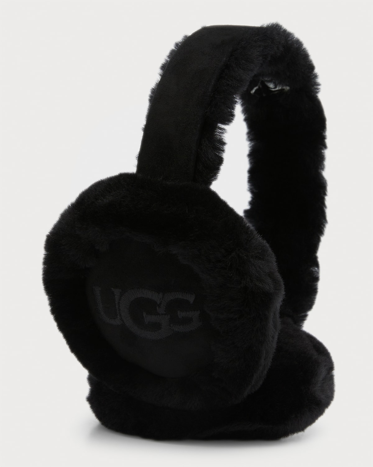 Ugg Embroidered Logo Shearling Earmuffs In Blk Black