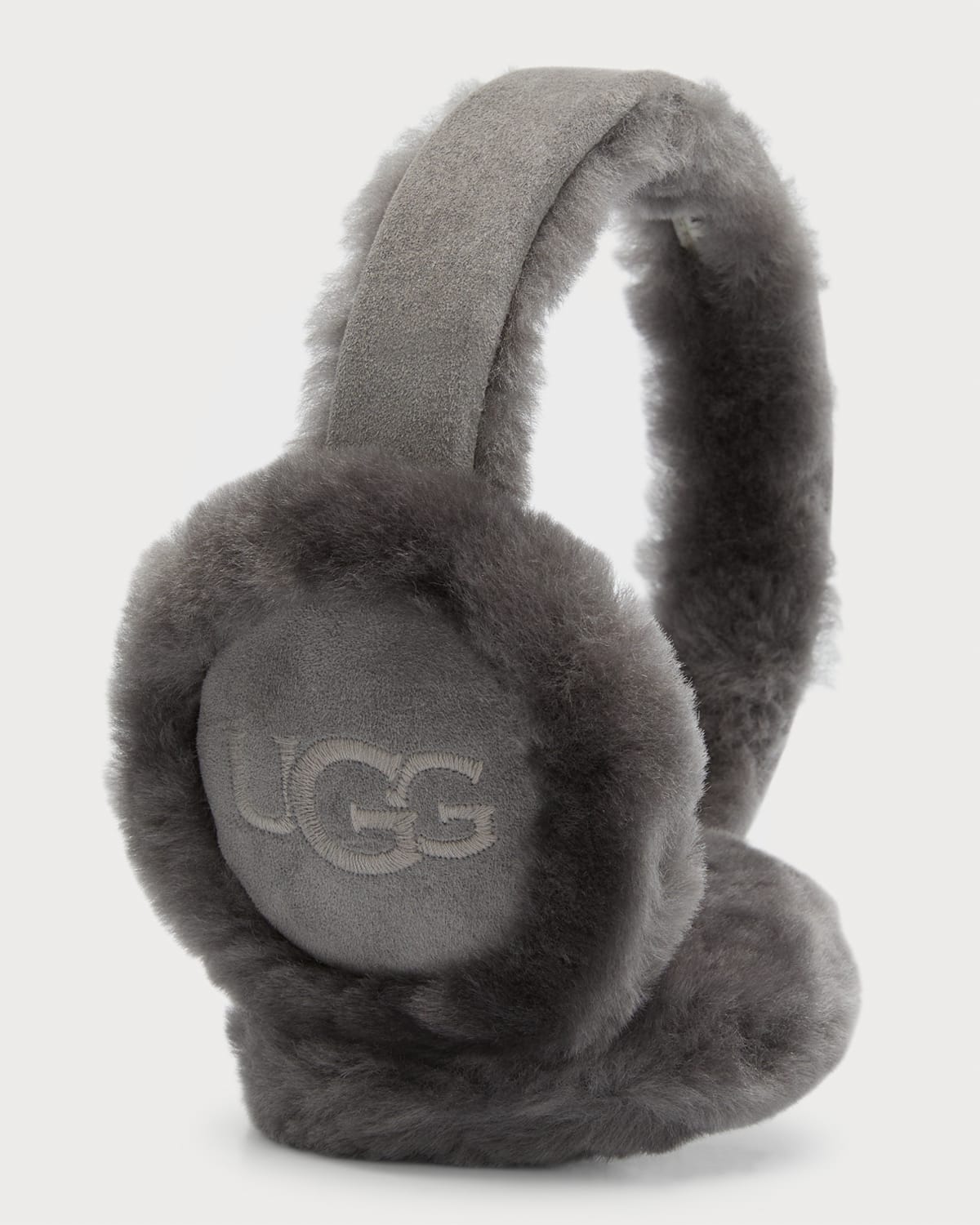 Ugg Embroidered Logo Shearling Earmuffs In Mtl Metal
