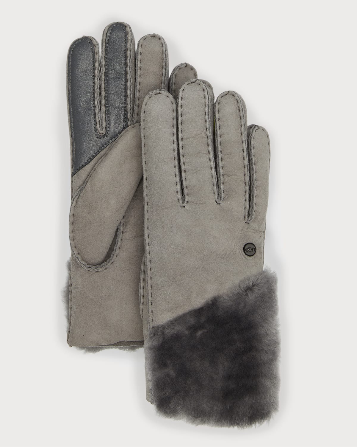 Ugg Sheepskin & Shearling Gloves With Zipper In Mtl Metal