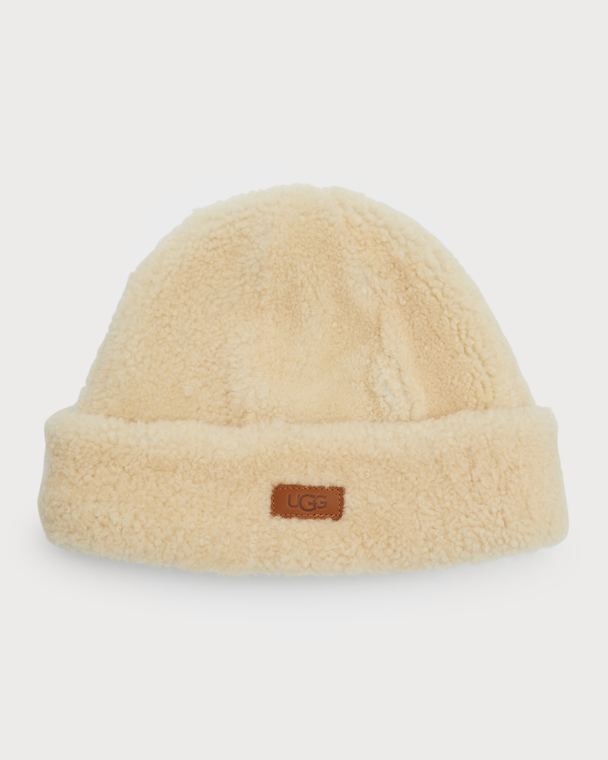 Ugg Curly Shearling Beanie W/ Logo In Chestnut