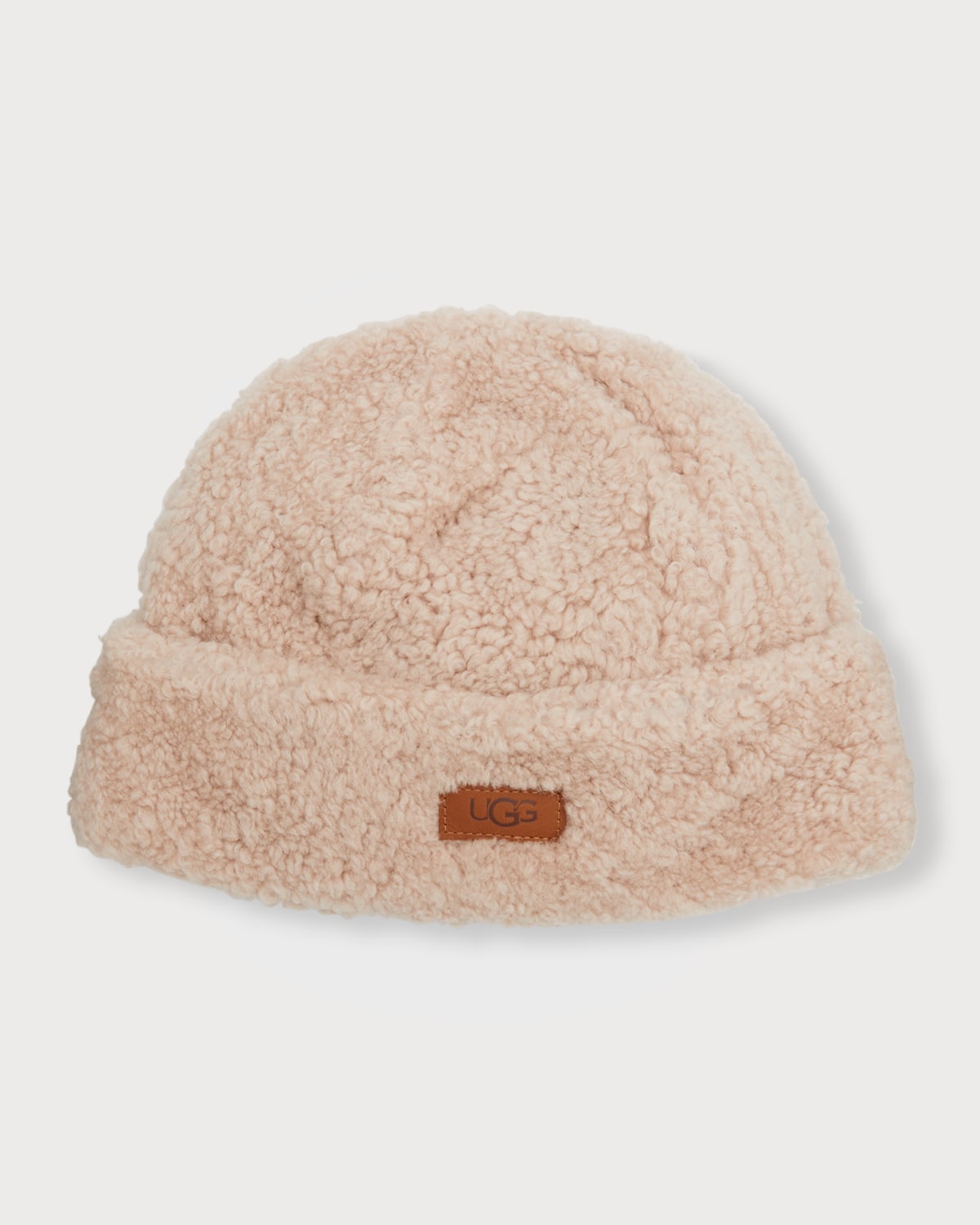 Ugg Curly Shearling Beanie W/ Logo In Clff Cliff