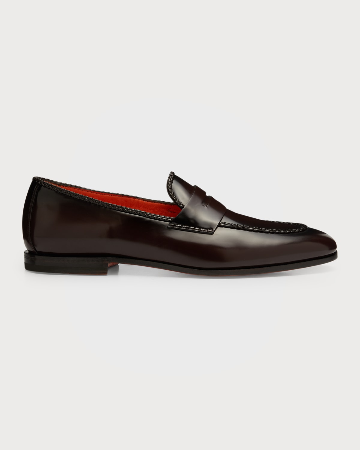SANTONI MEN'S GRIFONE LEATHER PENNY LOAFERS
