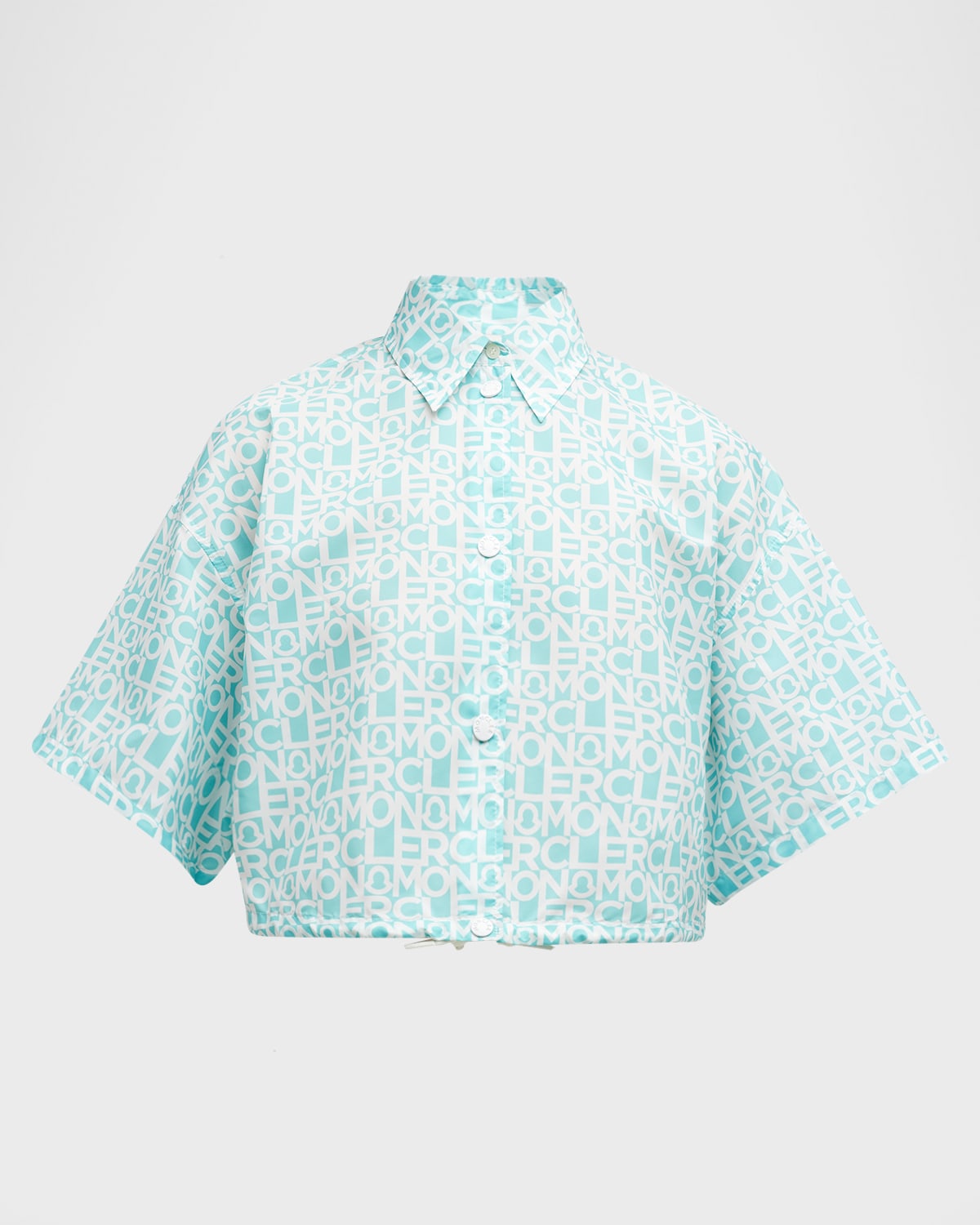 Moncler Logo Print Taffeta Button-up Shirt In Aqua