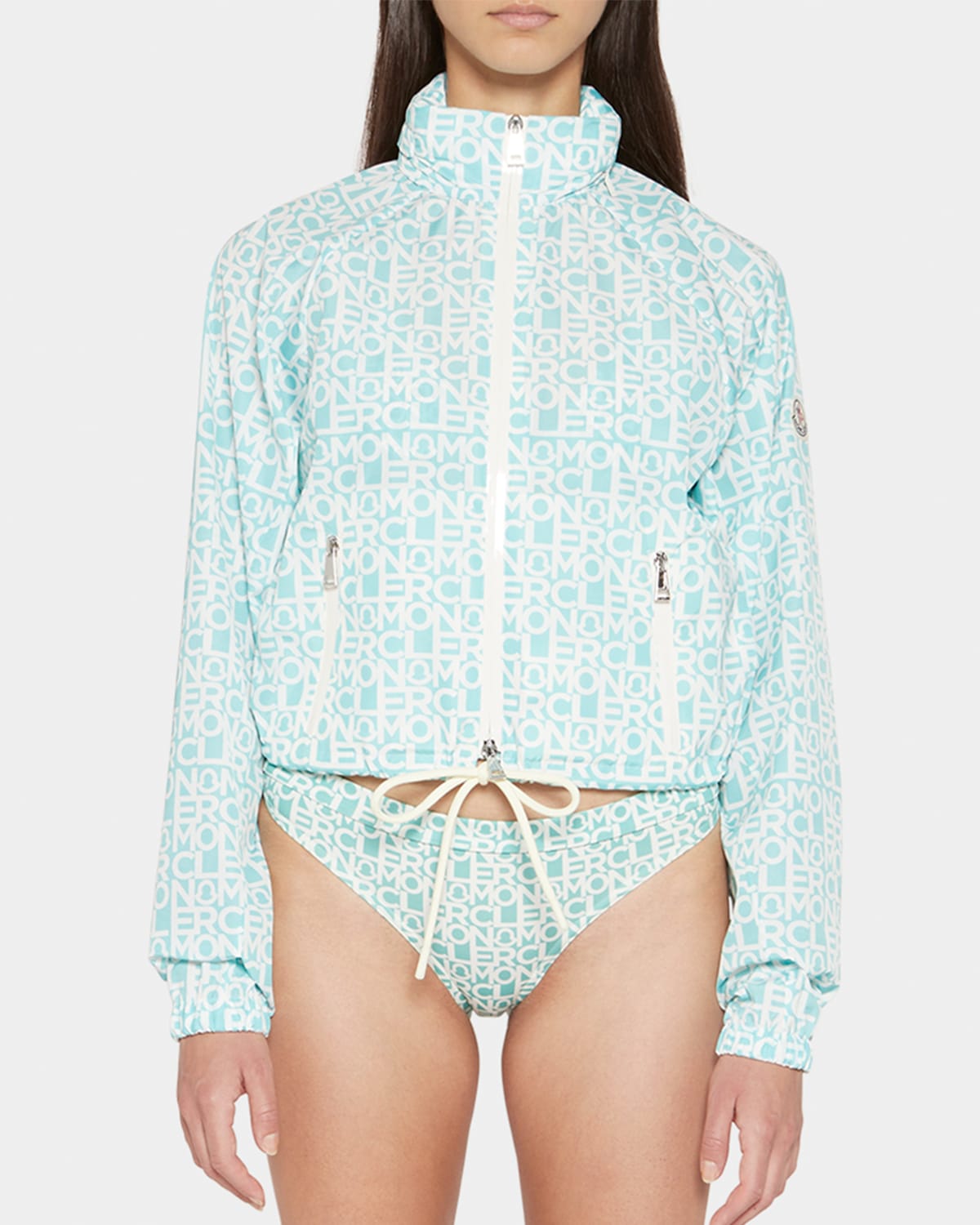 Moncler Alose Logo Printed Short Jacket In Aqua
