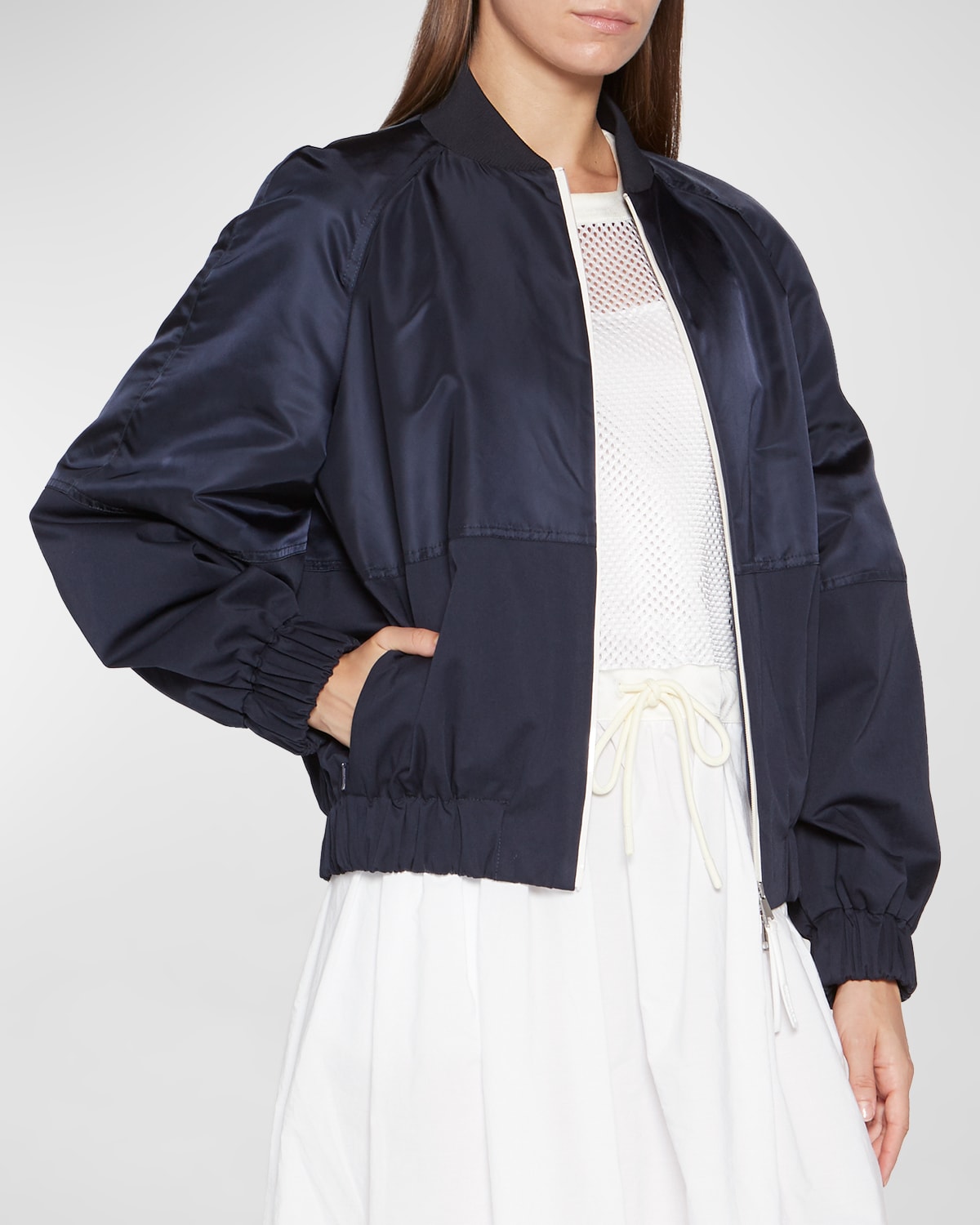 Moncler Gobie Satin And Cotton-blend Twill Bomber Jacket In Dark Blue