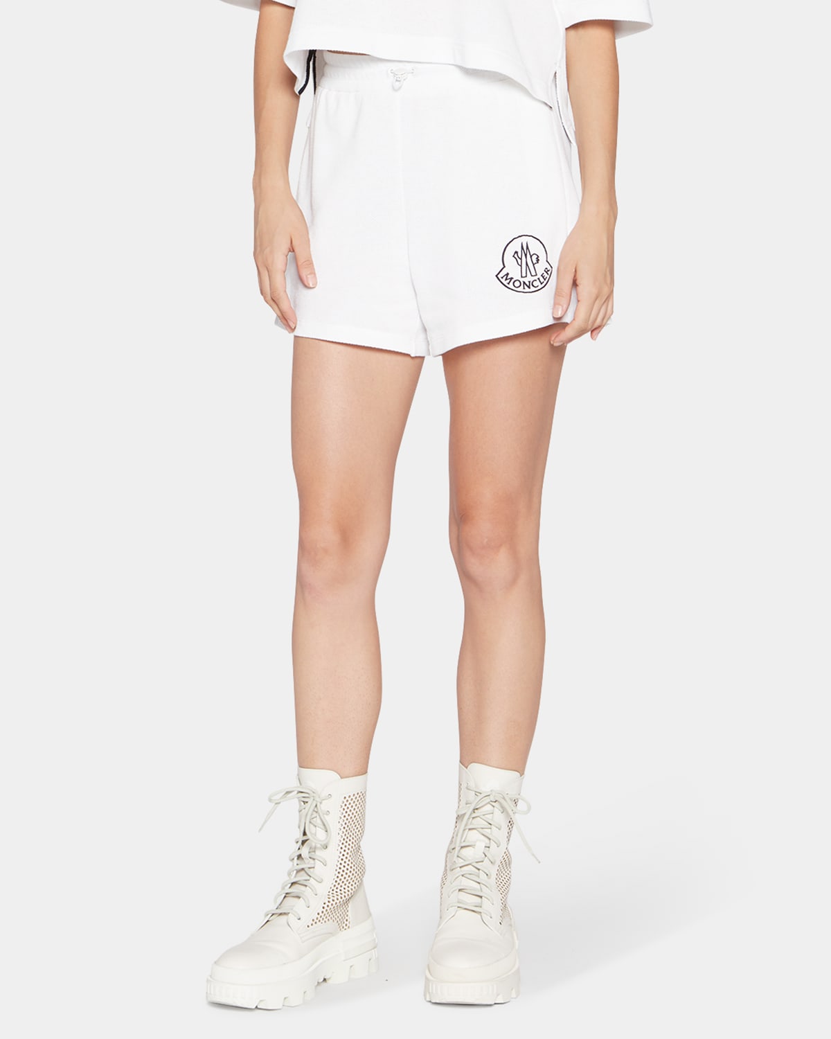Moncler Women's Pique Drawcord Sweat Shorts In White