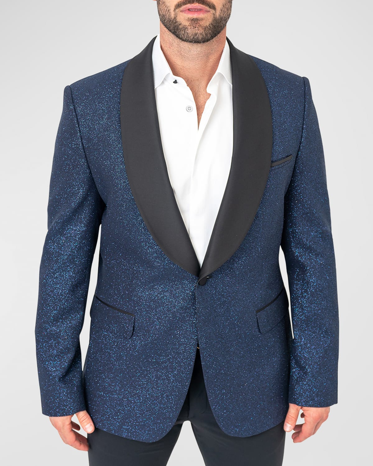 Maceoo Men's Allover-sparkle Shawl Ceremonial Blazer In Blue