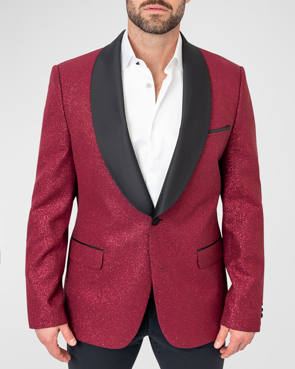Shop Maceoo Men's Allover-sparkle Shawl Ceremonial Blazer In Red