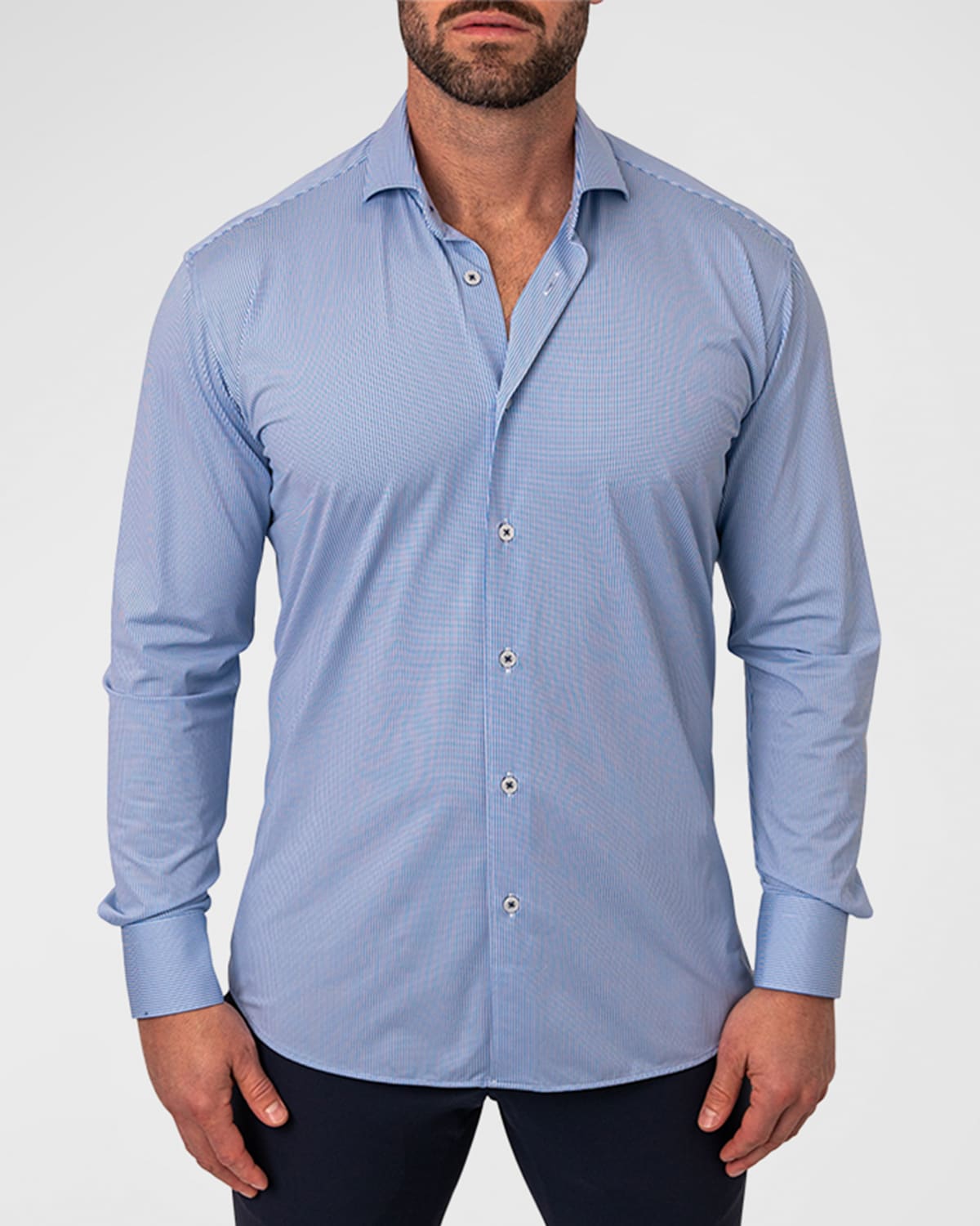 Maceoo Einstein Micropattern Stretch Contemporary Fit Button-up Shirt In Blue