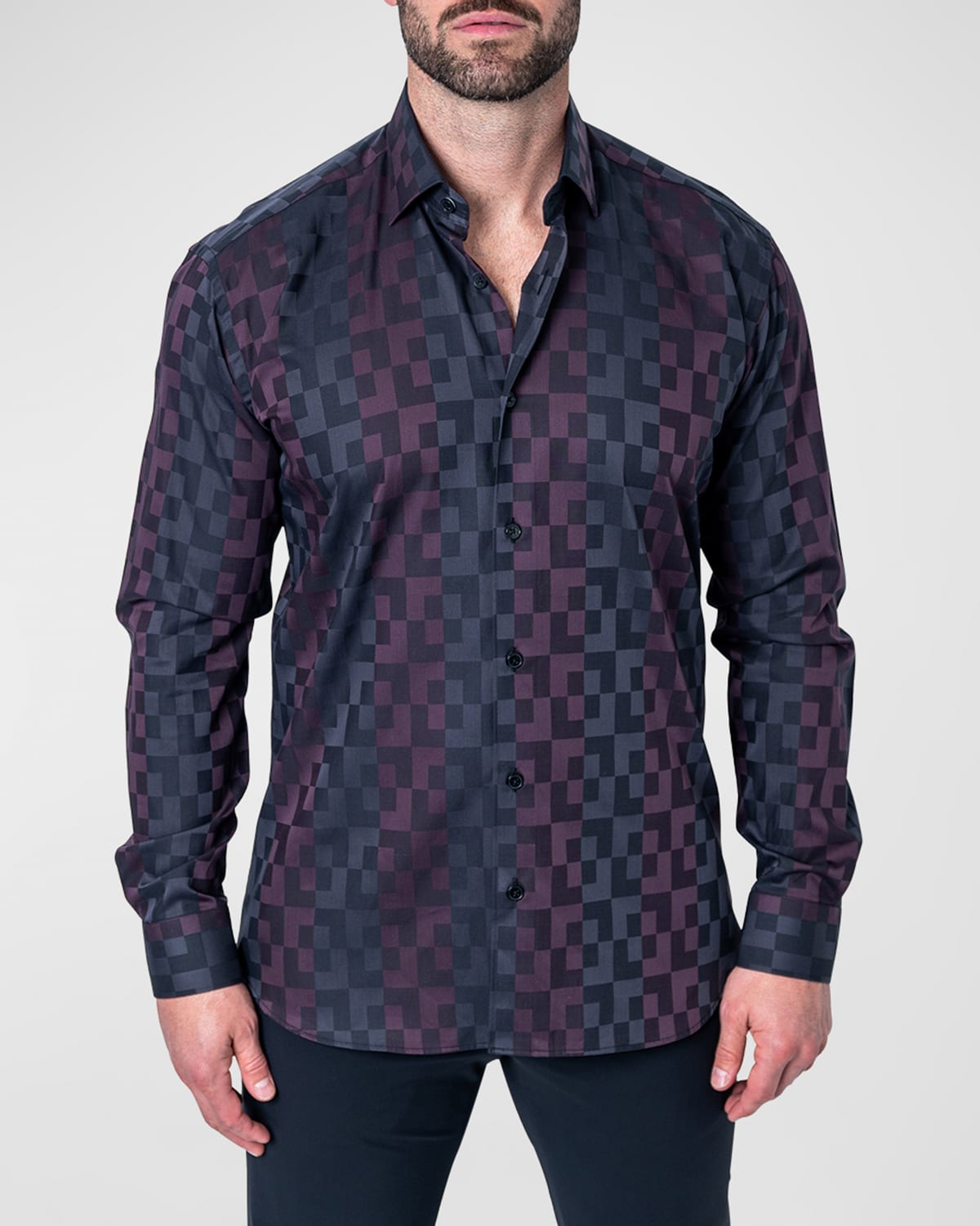 Maceoo Men's Fibonacci Button-Down Shirt, Labyrinth Purple