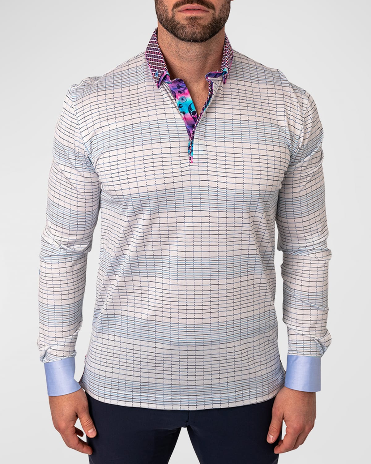 Men's Newton Windowpane Contrast-Trim Polo Shirt