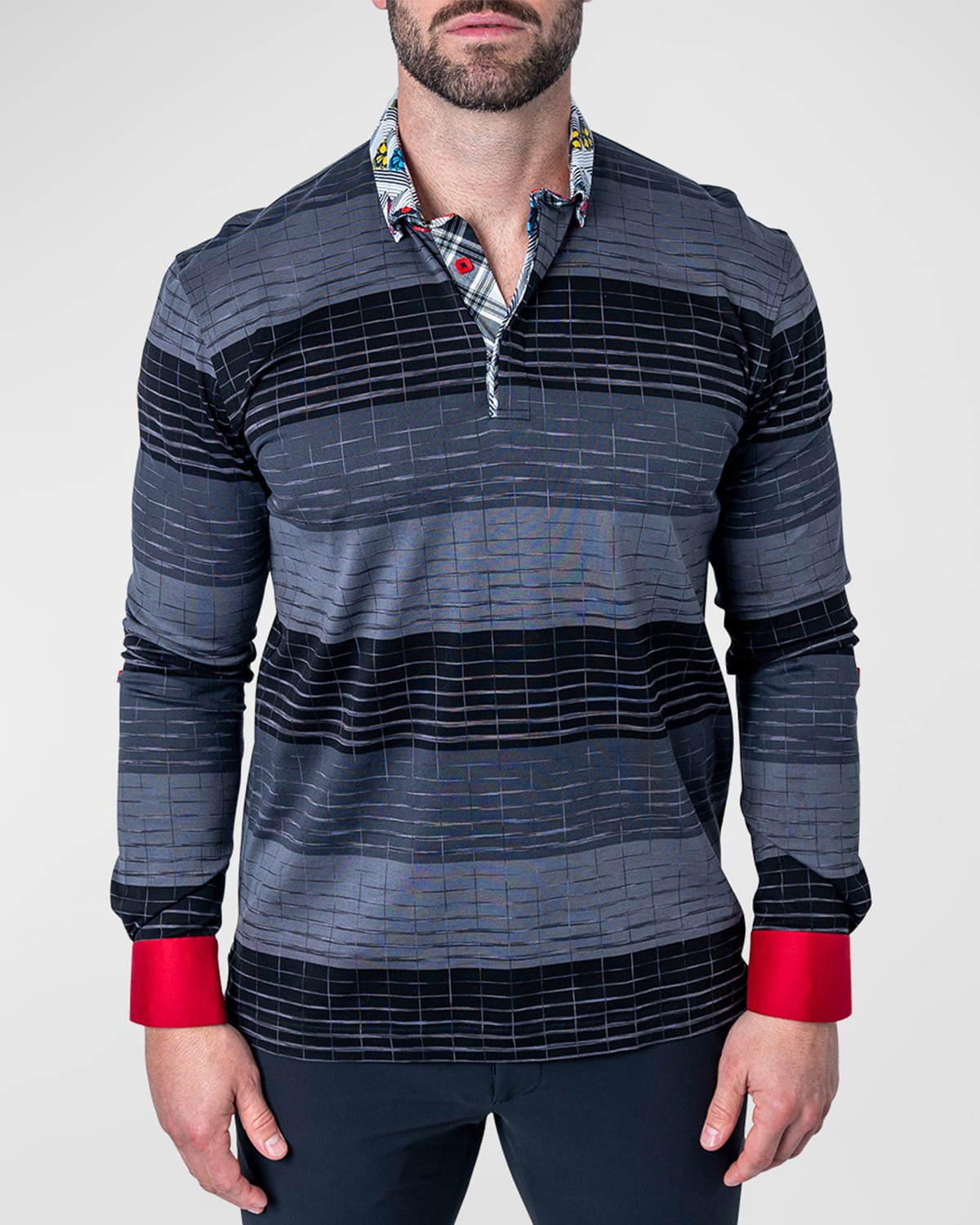 Shop Maceoo Men's Newton Striped Contrast-trim Polo Shirt In Black
