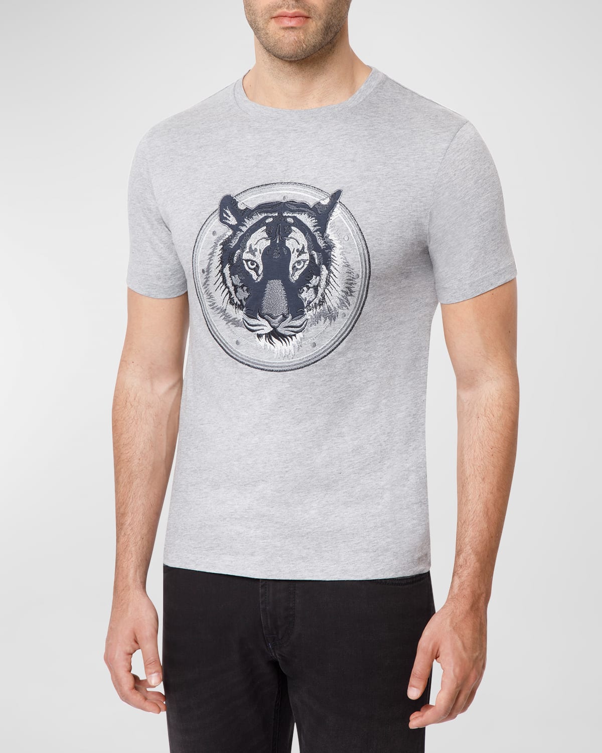 Stefano Ricci Men's Embroidered Tiger Head T-shirt In Grey