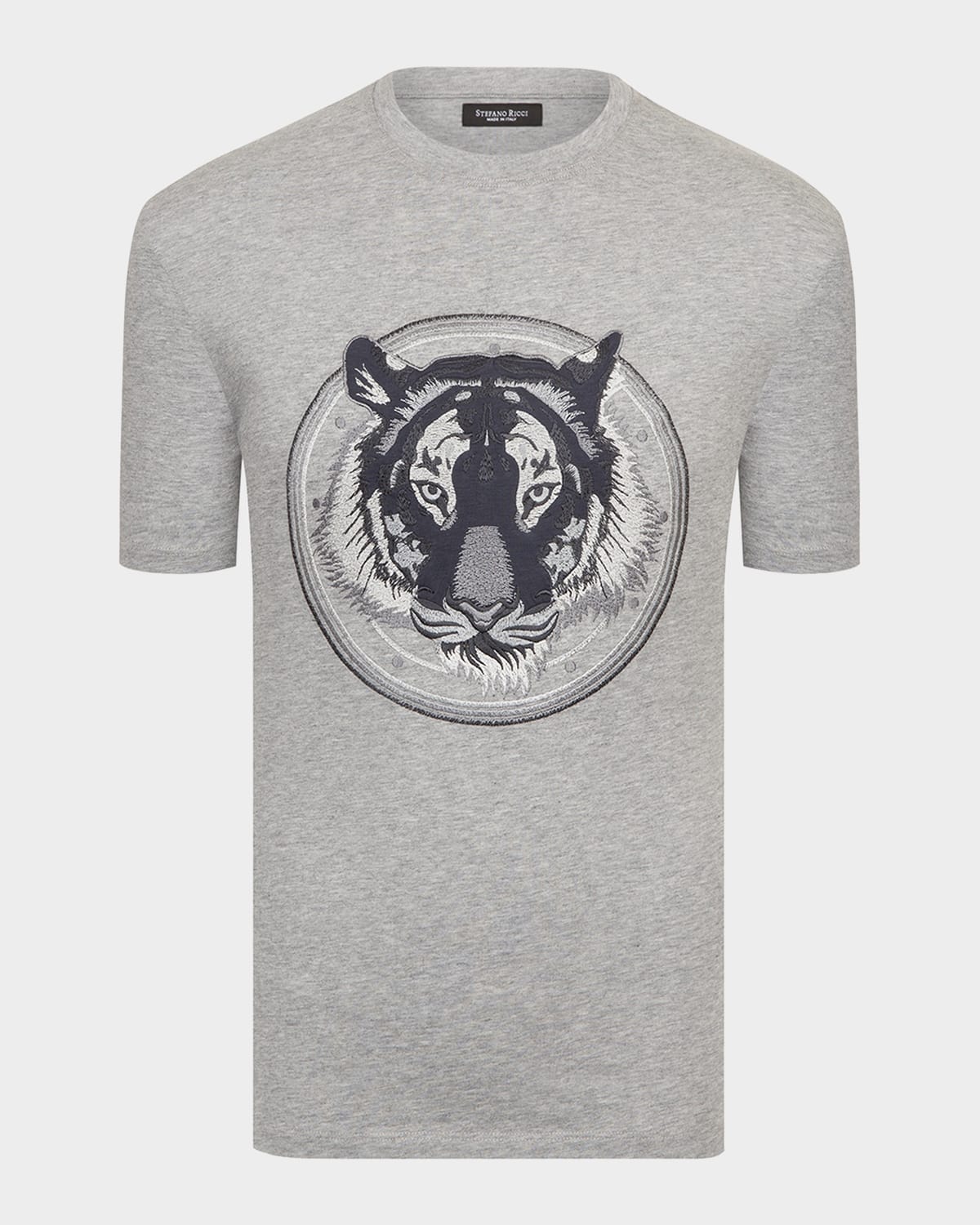 Stefano Ricci Men's Embroidered Tiger Head T-shirt In Grey