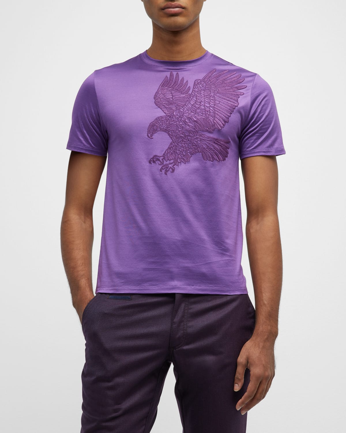 Stefano Ricci Men's Tonal Embroidered Eagle T-shirt In Violet