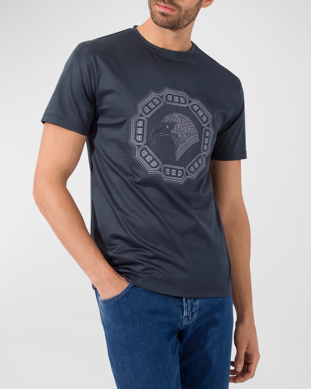Stefano Ricci Men's Embroidered T-shirt In Grey