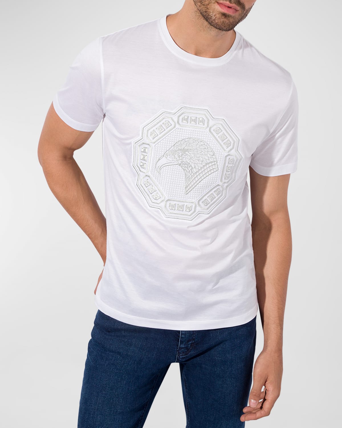 Stefano Ricci Men's Embroidered T-shirt In White